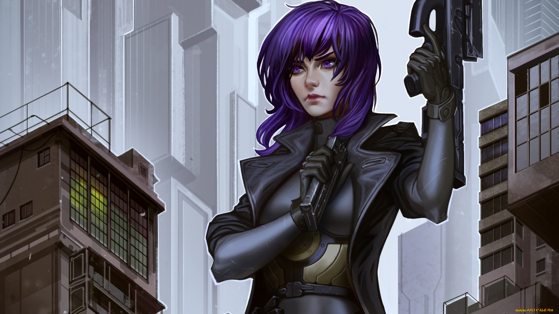 фэнтези, девушки, kusanagi, motoko, арт, девушка, киборг, автомат, ghost, in, the, shell