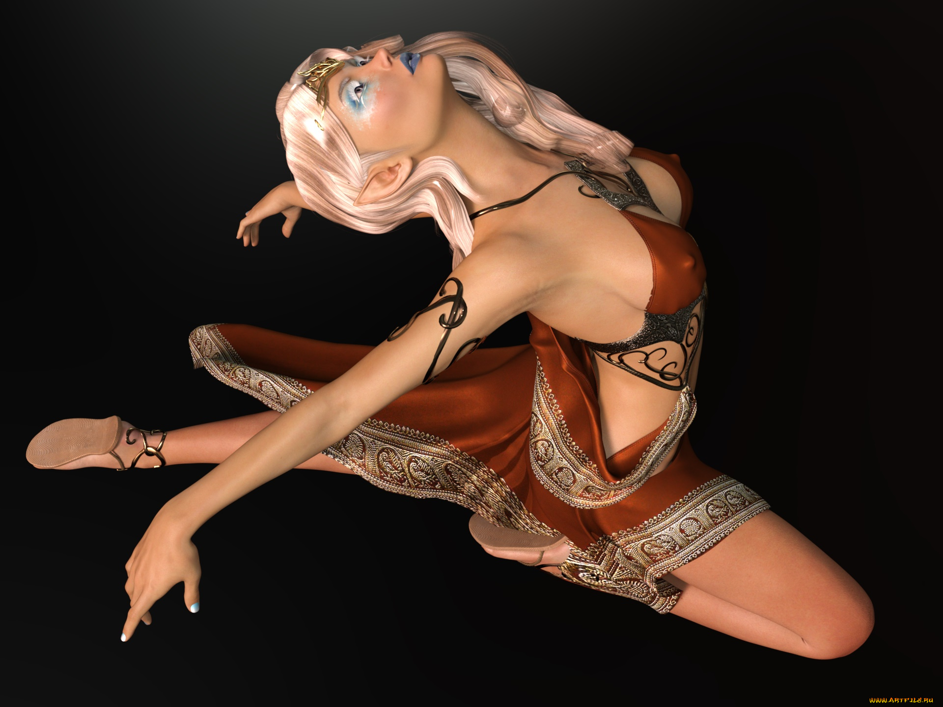 3д, графика, эльфы, , elves, взгляд, фон, эльфийка