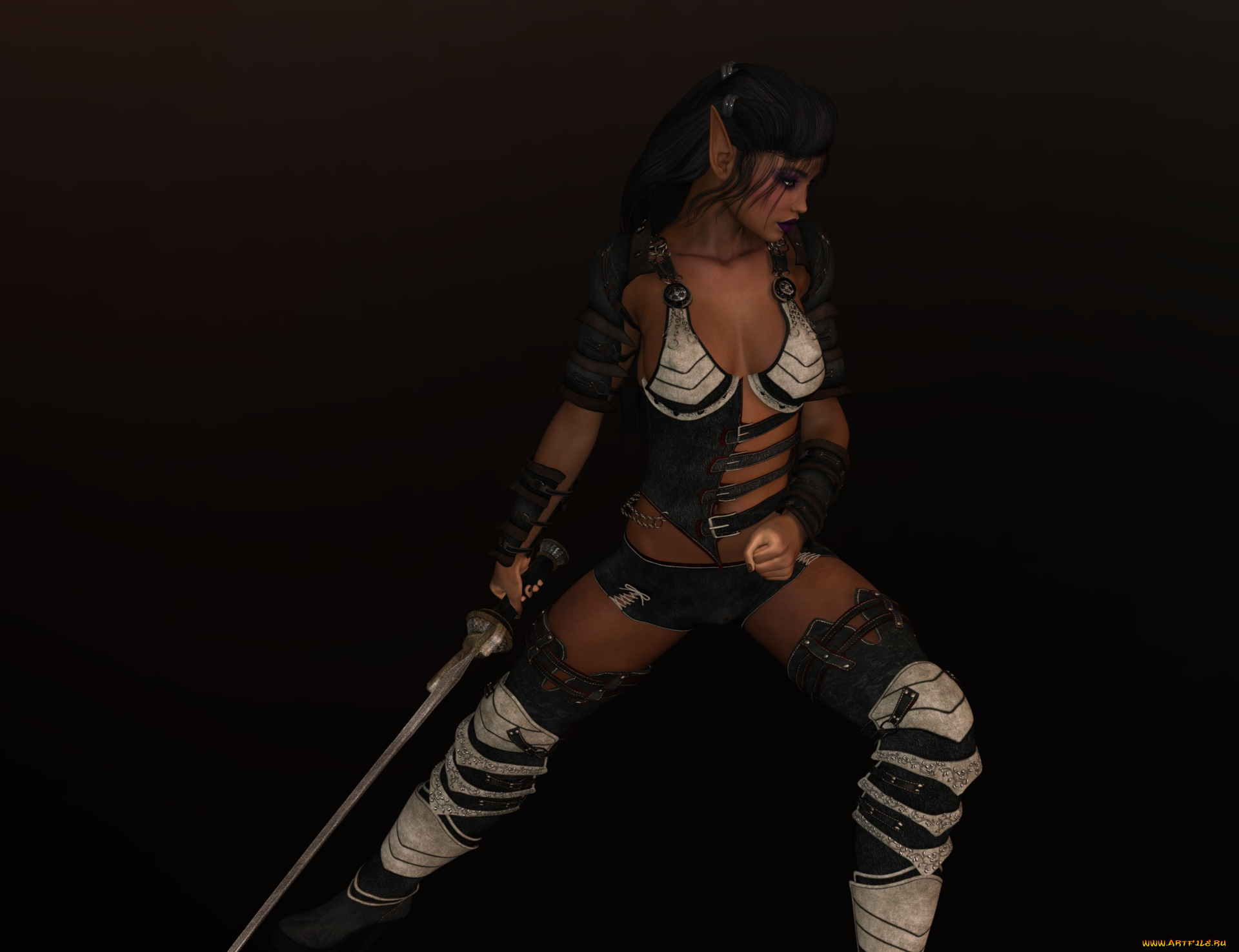 3д, графика, эльфы, , elves, эльфийка, взгляд, фон, оружие