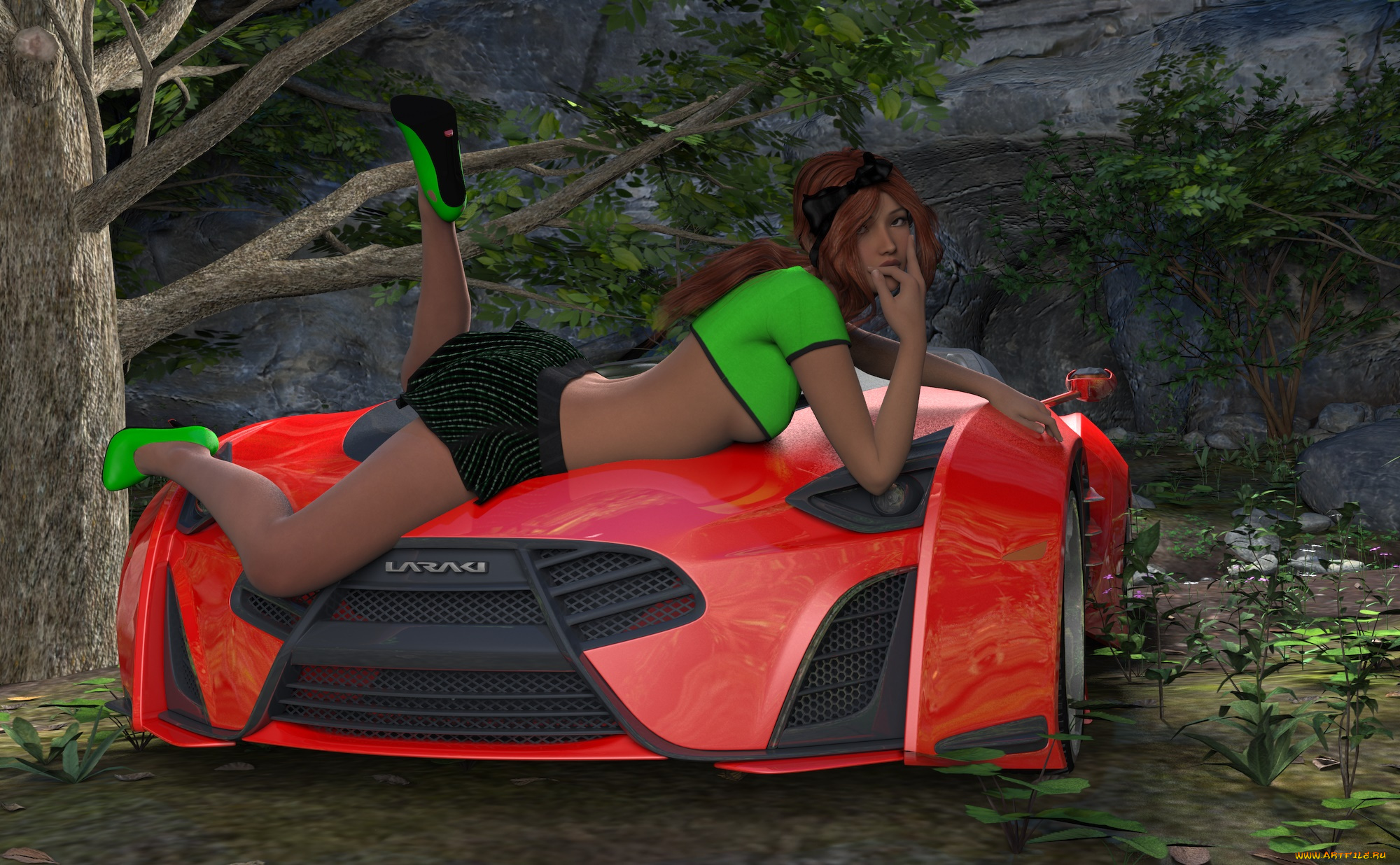 3д, графика, люди-авто, мото, , people-, car, , , moto, девушка, взгляд, фон, автомобиль