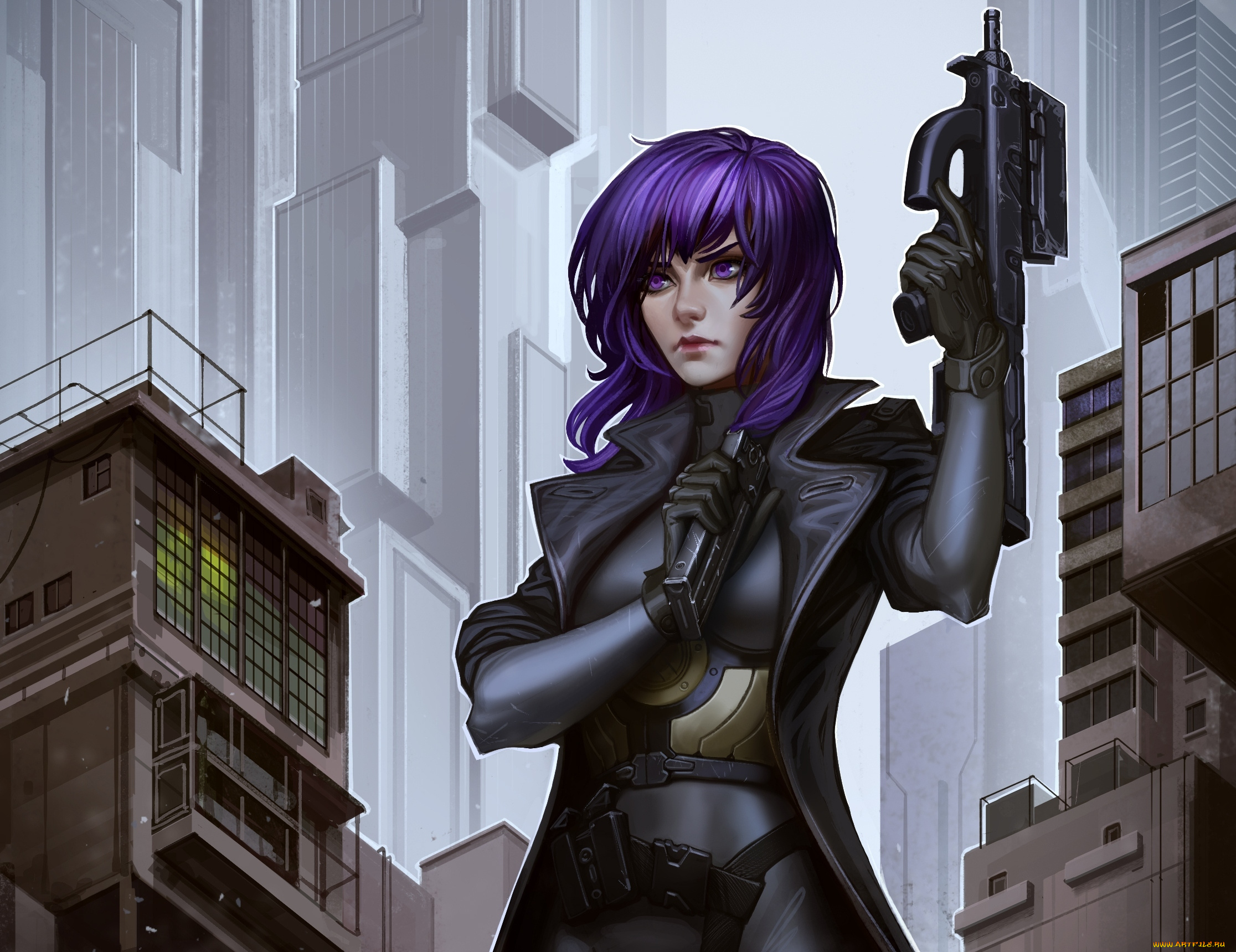 фэнтези, девушки, kusanagi, motoko, арт, девушка, киборг, автомат, ghost, in, the, shell