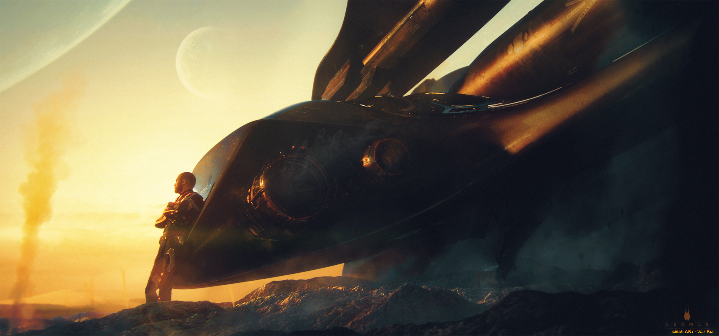 фэнтези, космические, корабли, , звездолеты, , станции, человек, арт, корабль, spaceship, фантастика, hermes, мужчина