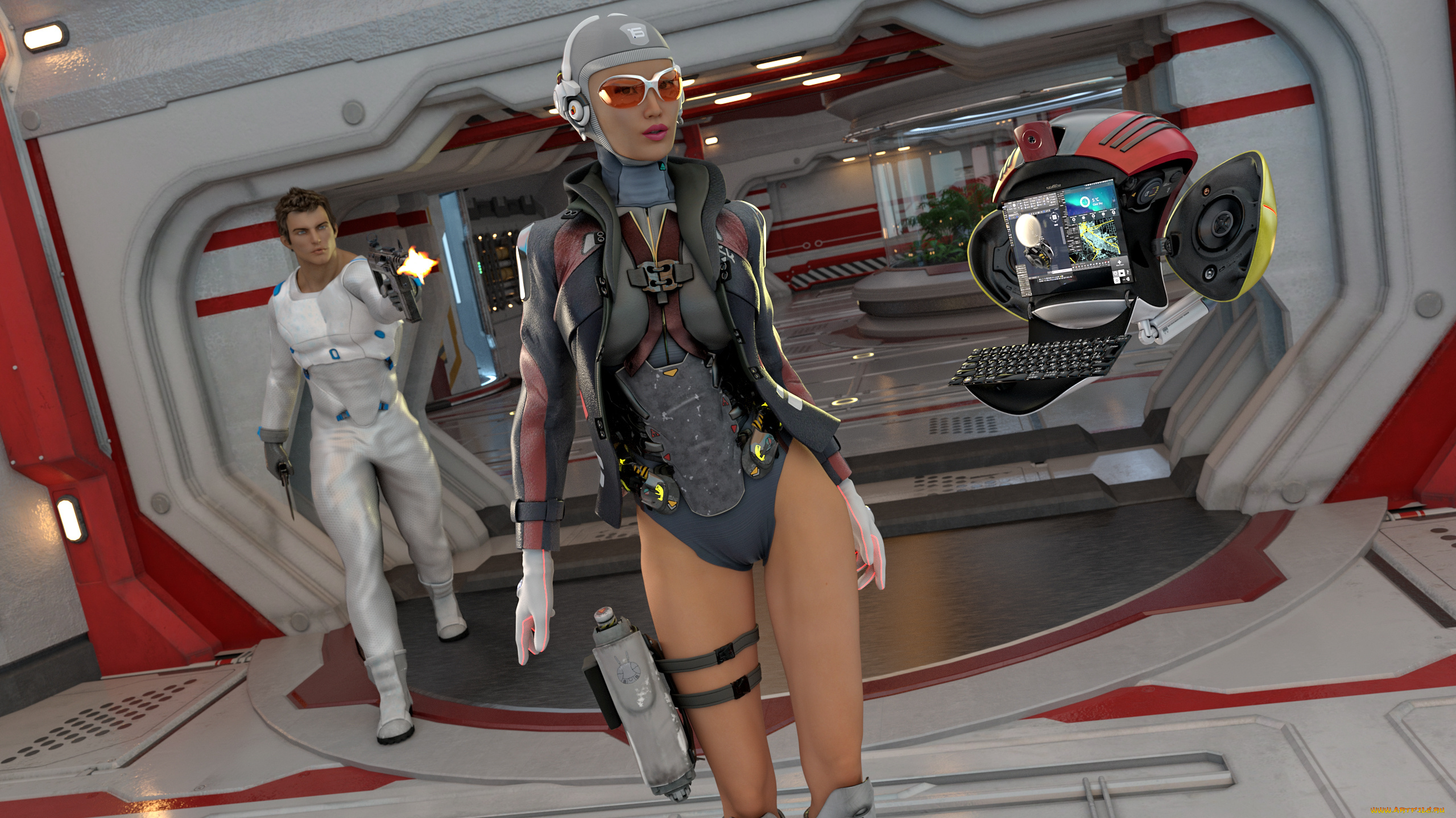 3д, графика, фантазия, , fantasy, оружие, парень, фон, взгляд, девушка