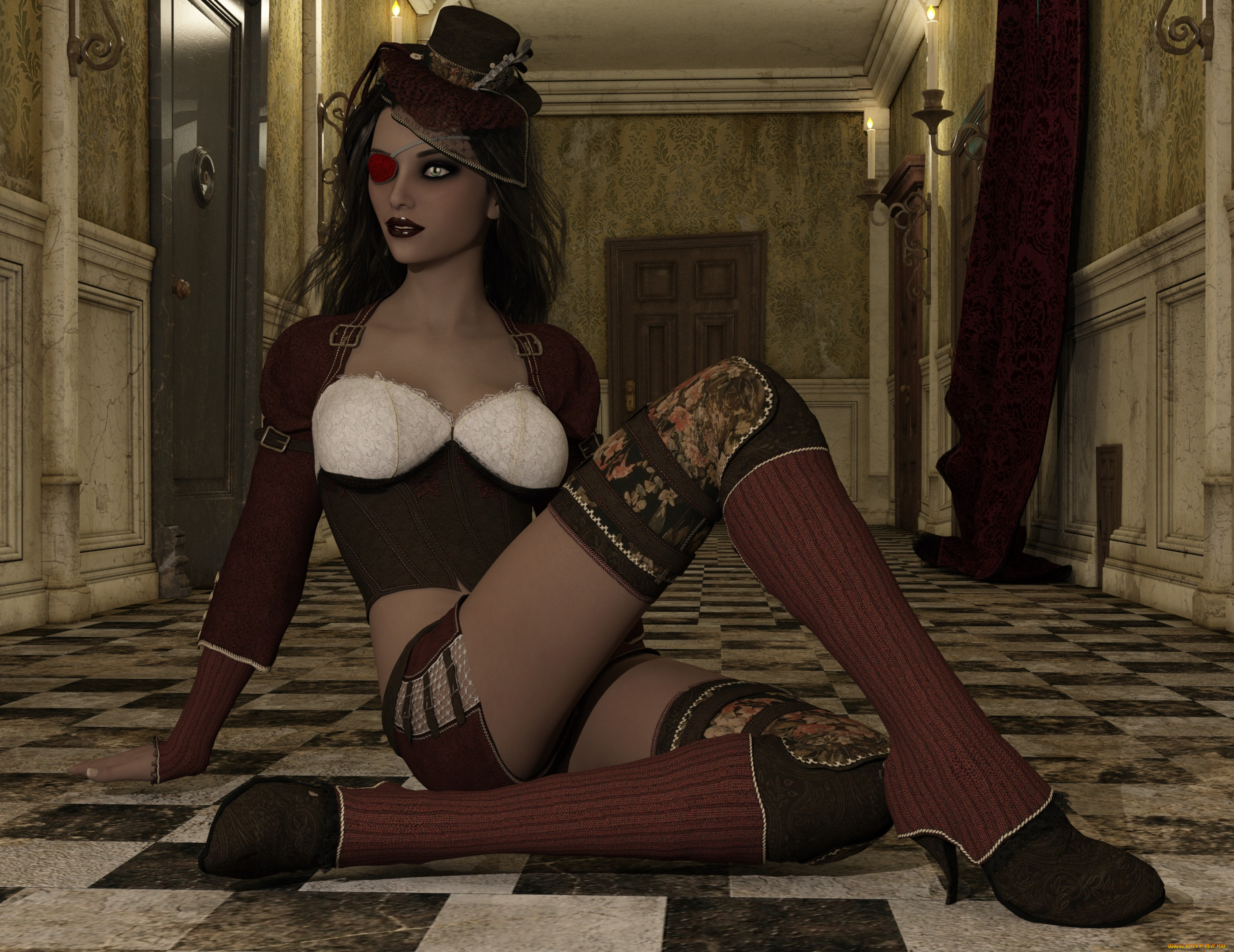 3д, графика, фантазия, , fantasy, девушка, интерьер, фон, взгляд