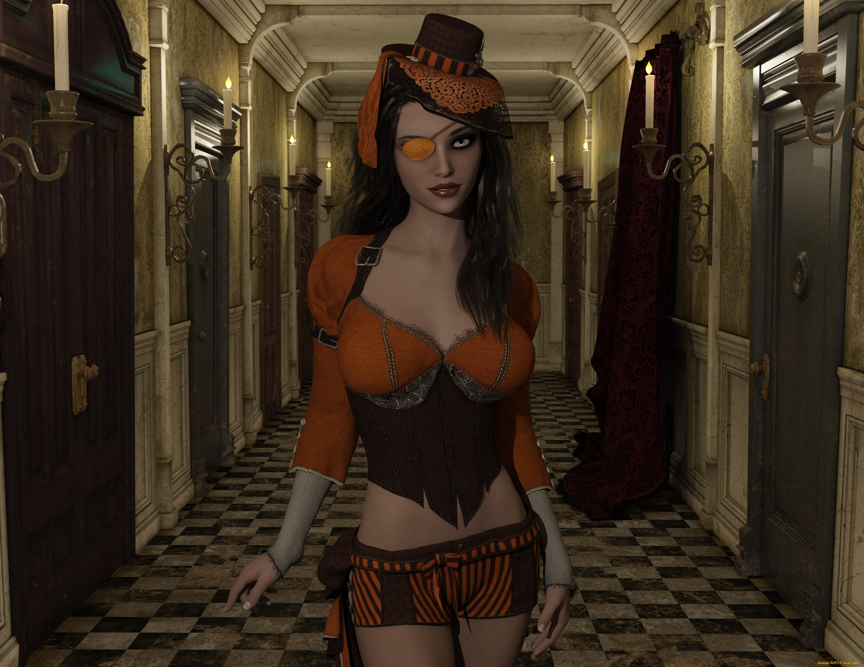 3д, графика, фантазия, , fantasy, интерьер, фон, взгляд, девушка