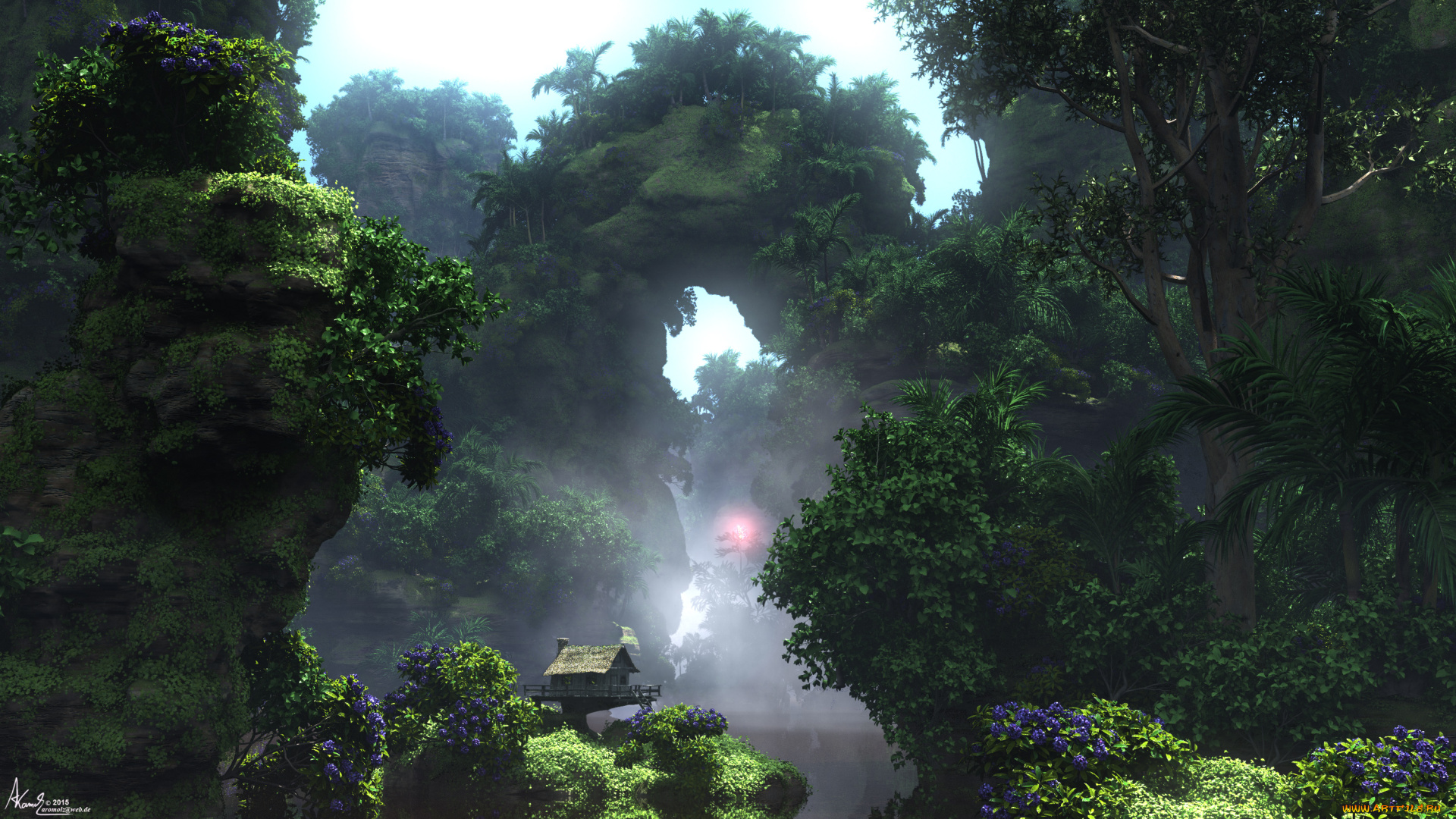 3д, графика, природа, , nature, лес, домик