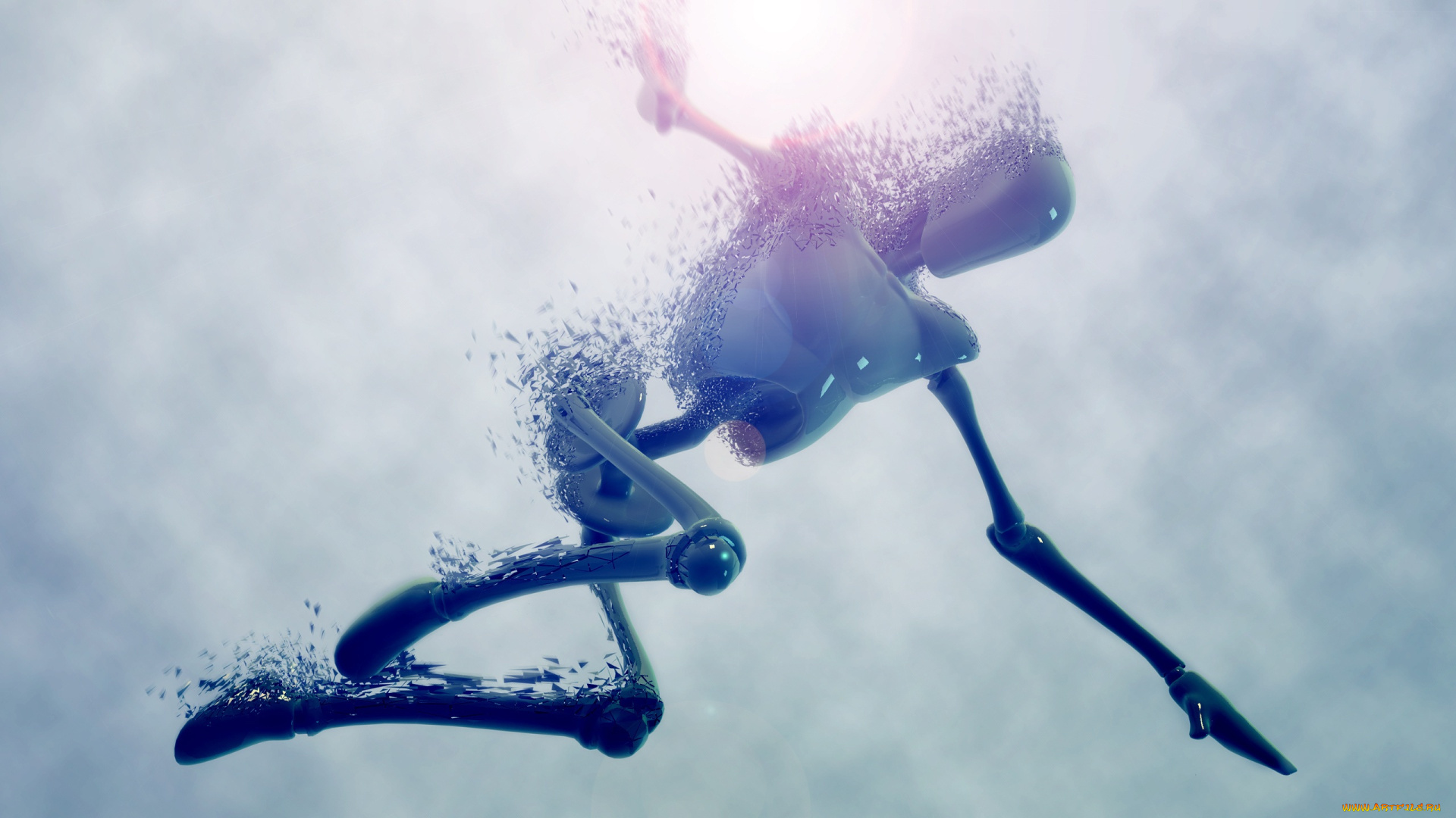 3д, графика, _science, fiction, робот, остов, падение, прыжок, разрушение