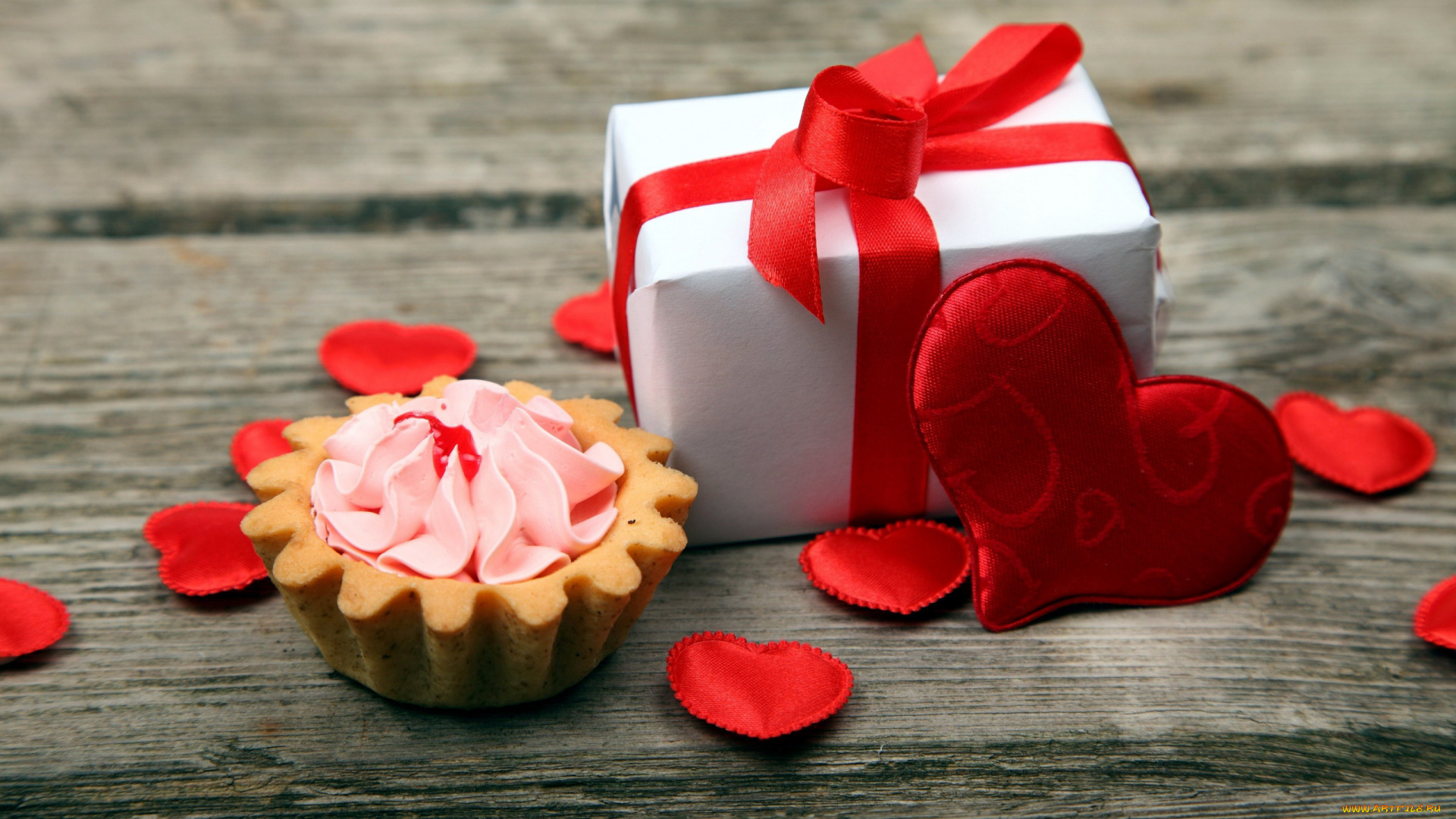 праздничные, день, святого, валентина, , сердечки, , любовь, капкейк, сердце, подарок