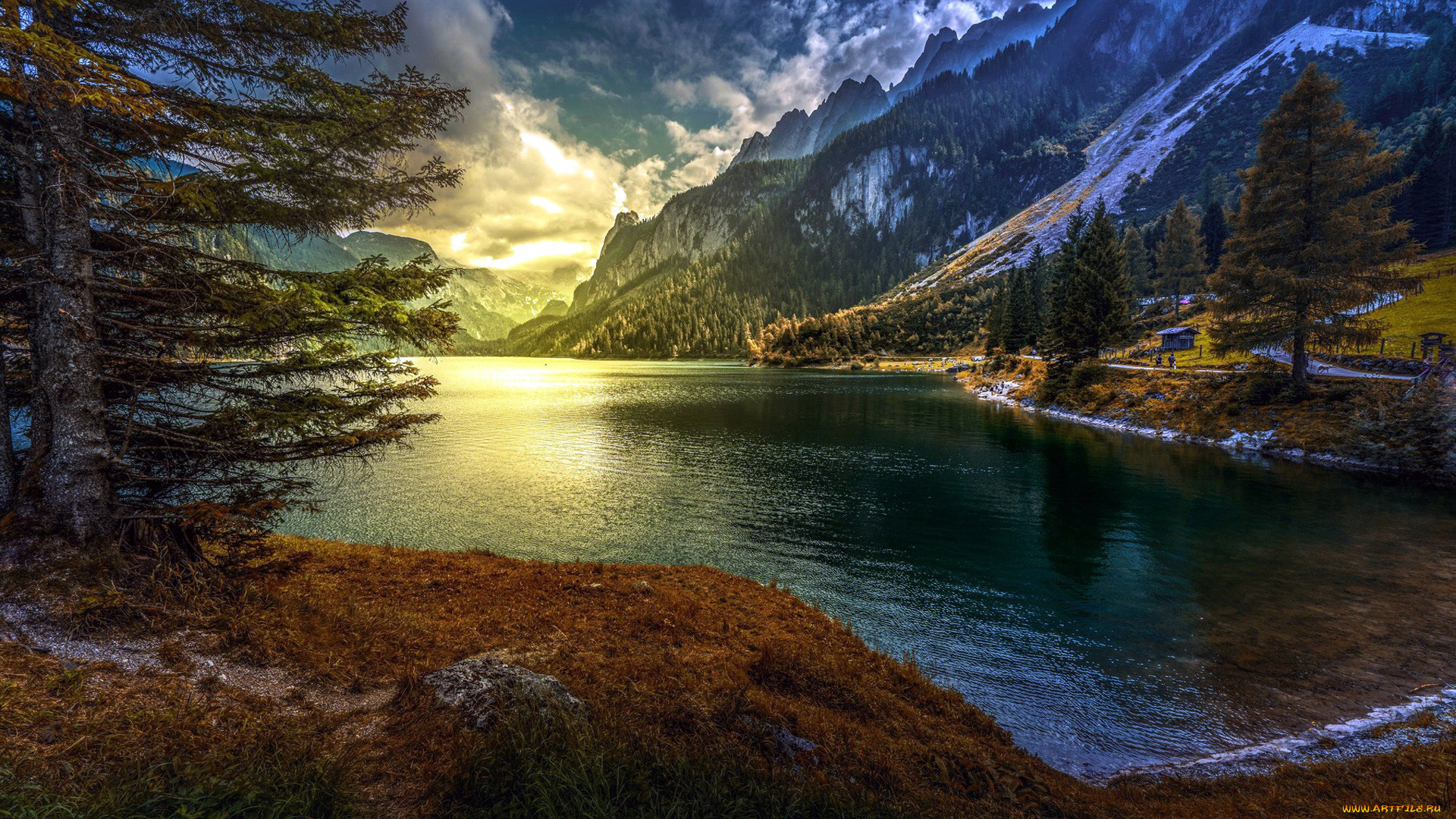 природа, реки, озера, тучи, озеро, горы