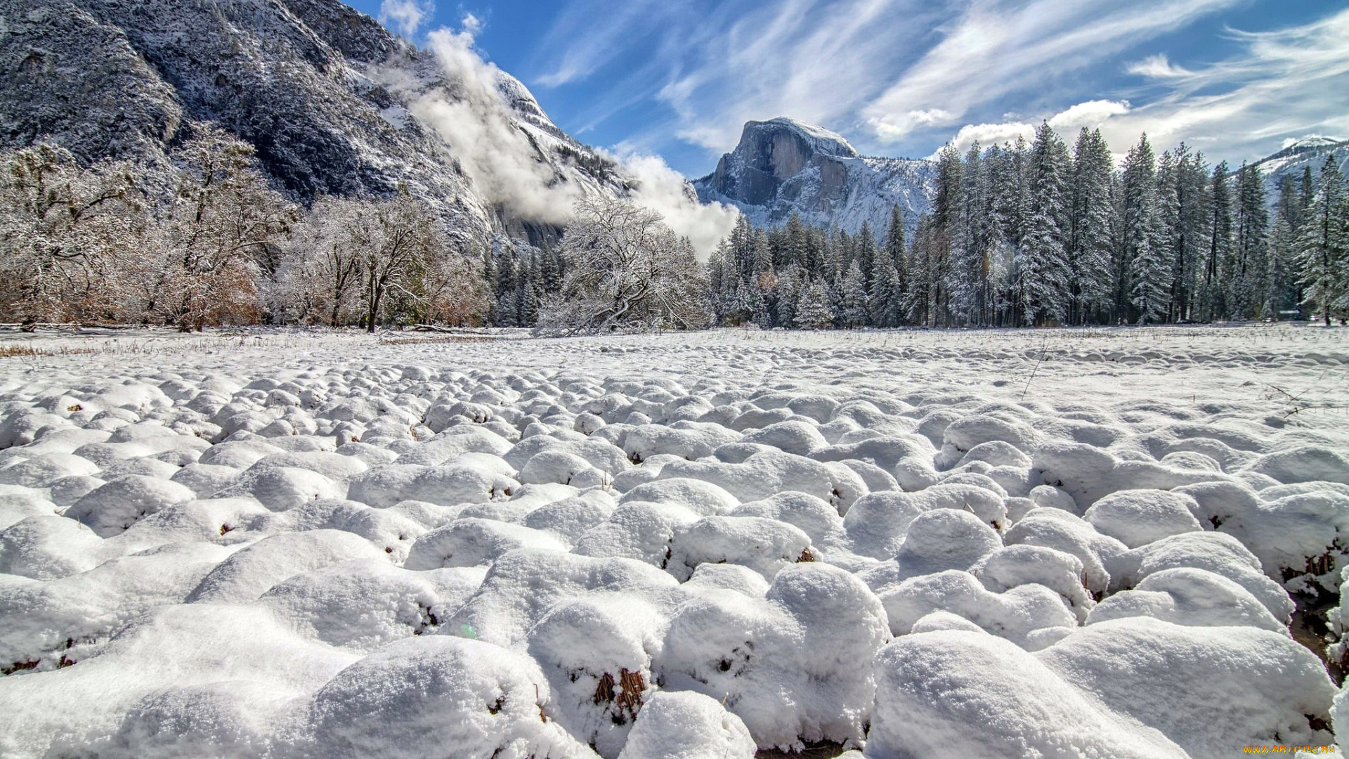природа, зима, снег, горы