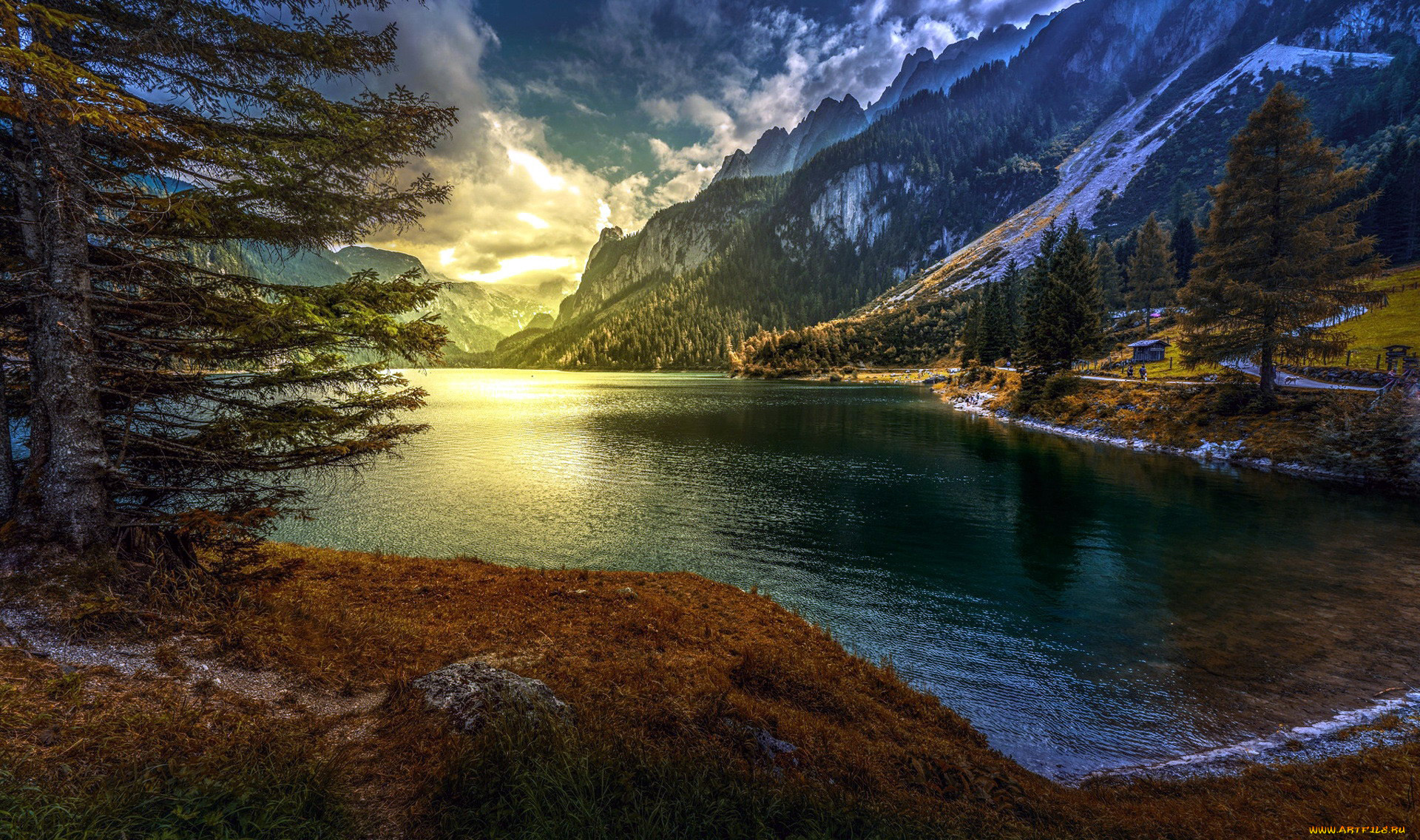 природа, реки, озера, тучи, озеро, горы