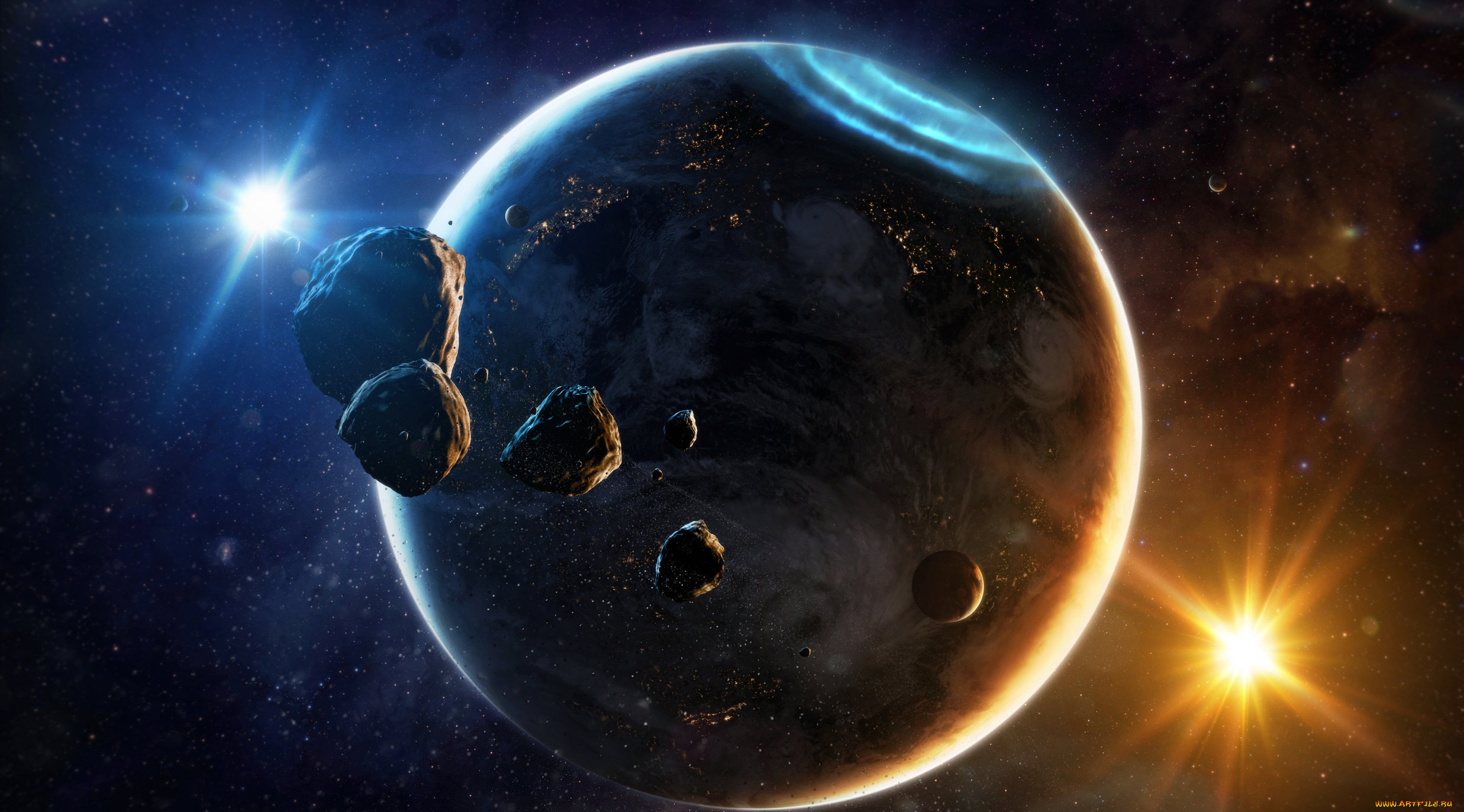 космос, арт, звезды, галактика, вселенная, планета