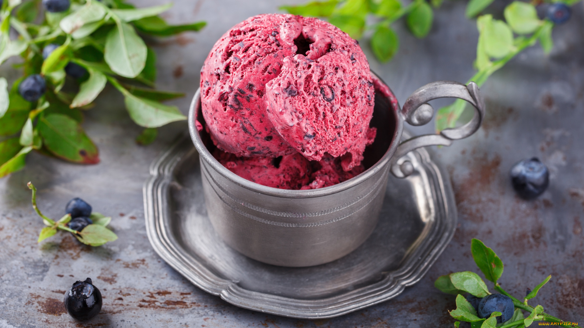 еда, мороженое, , десерты, ягоды, черника, мята