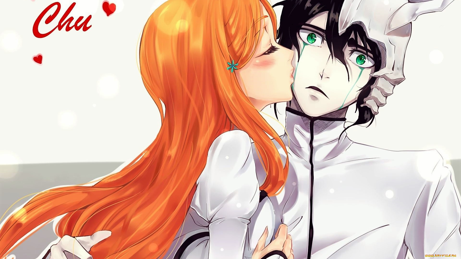 аниме, bleach, поцелуй