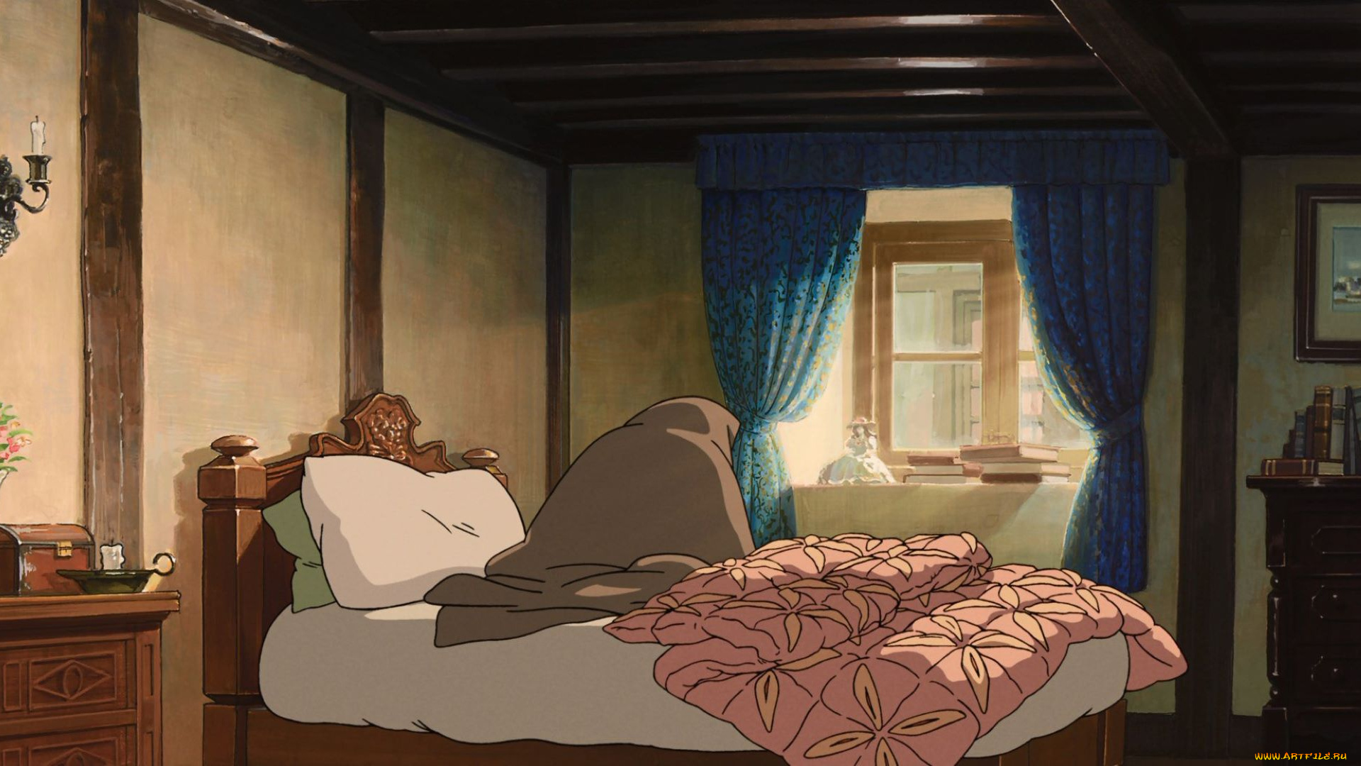 аниме, howl`s, moving, castle, фигура, кровать, окно