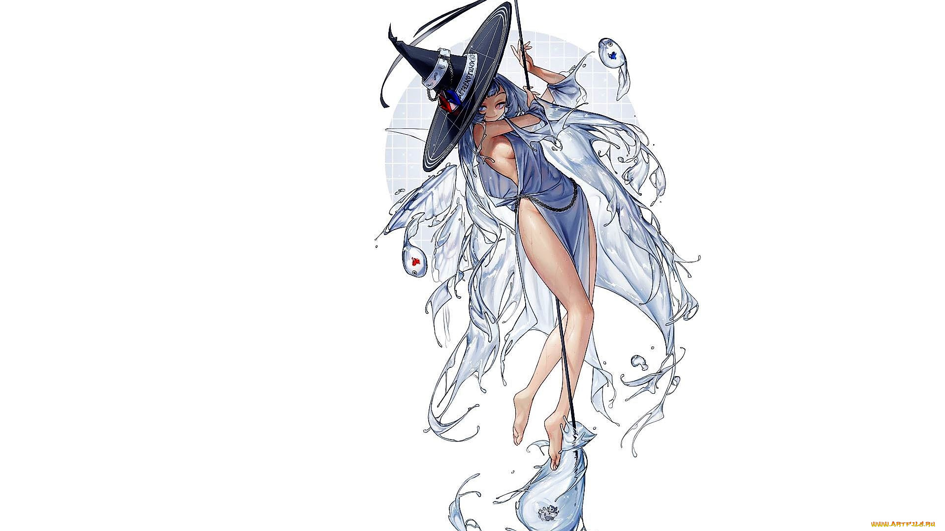 аниме, магия, , колдовство, , halloween, девушка, шляпа, вода