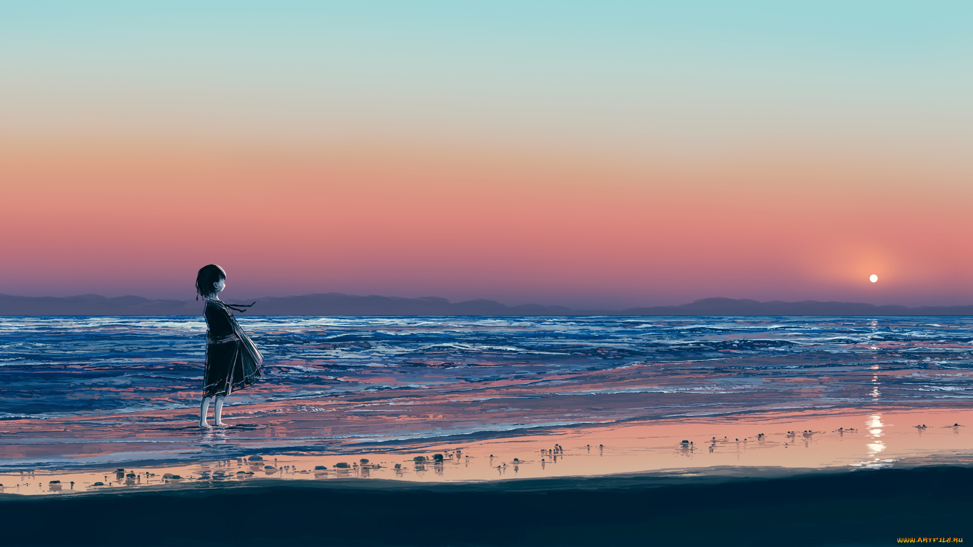 аниме, пейзажи, , природа, девушка