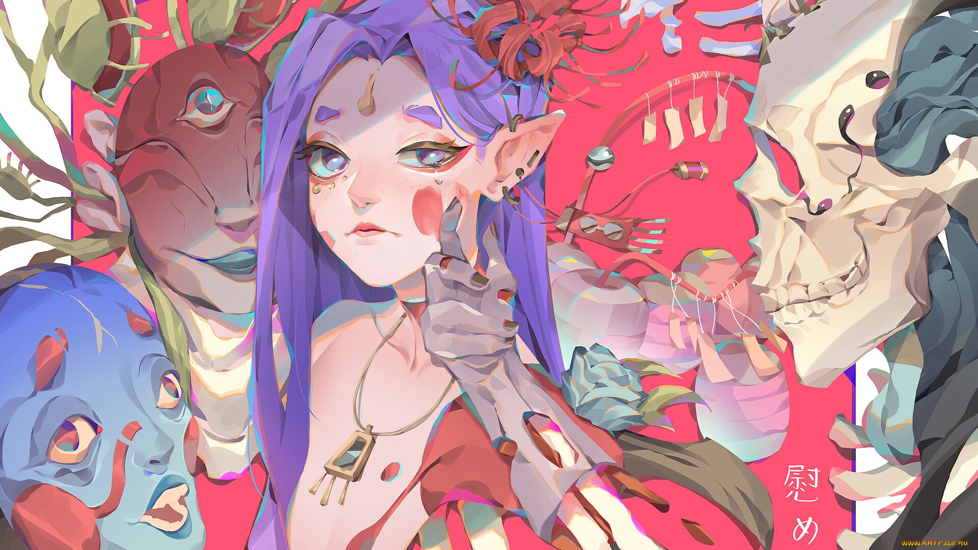 аниме, животные, , существа, девочка, маски