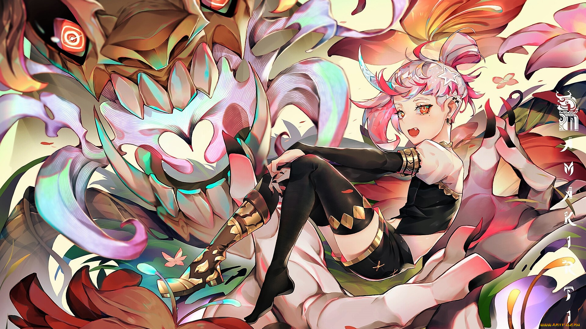 аниме, животные, , существа, девушка, монстр