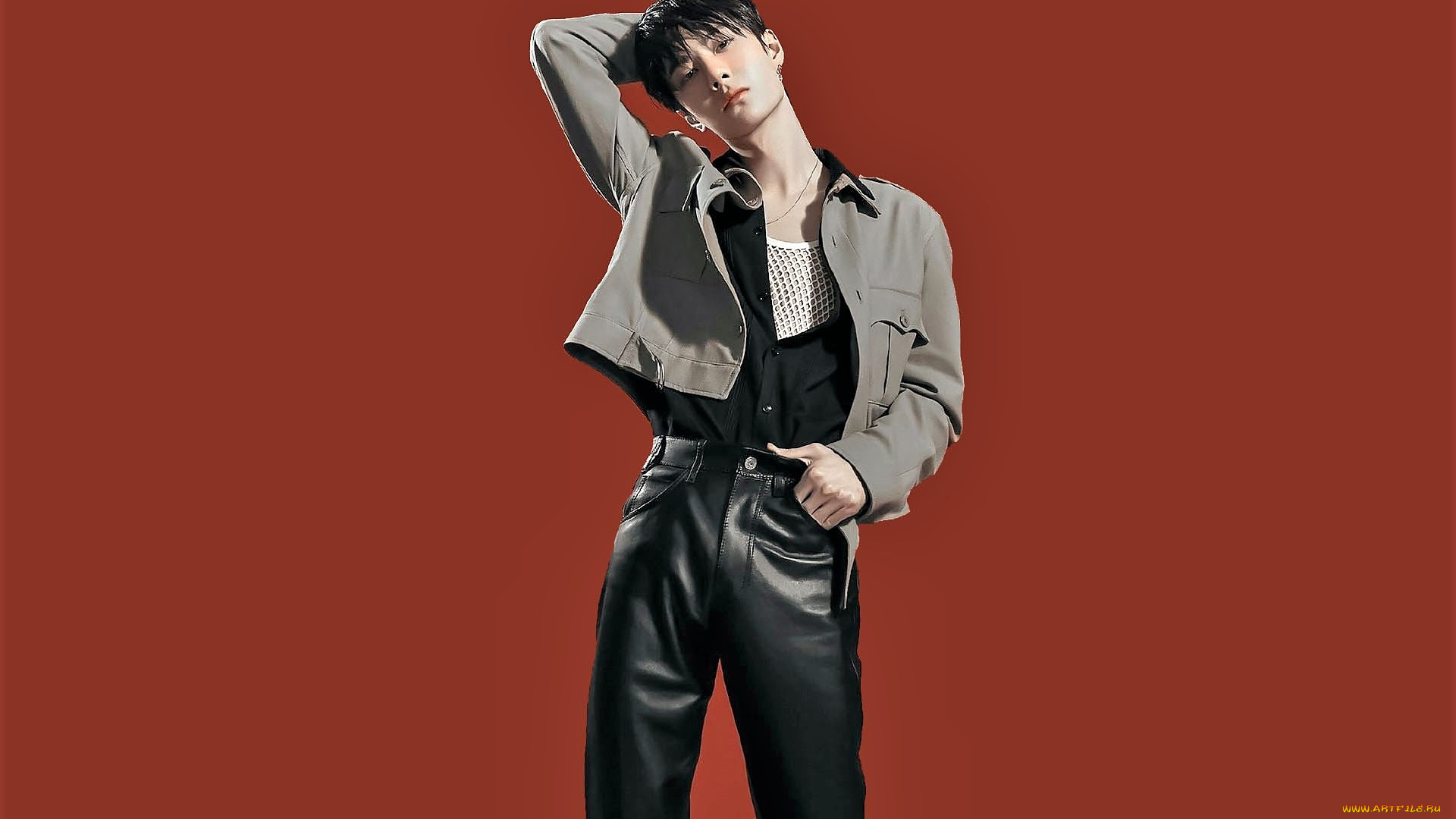 мужчины, wang, yi, bo, актер, певец, танцор, пиджак, кожаные, штаны