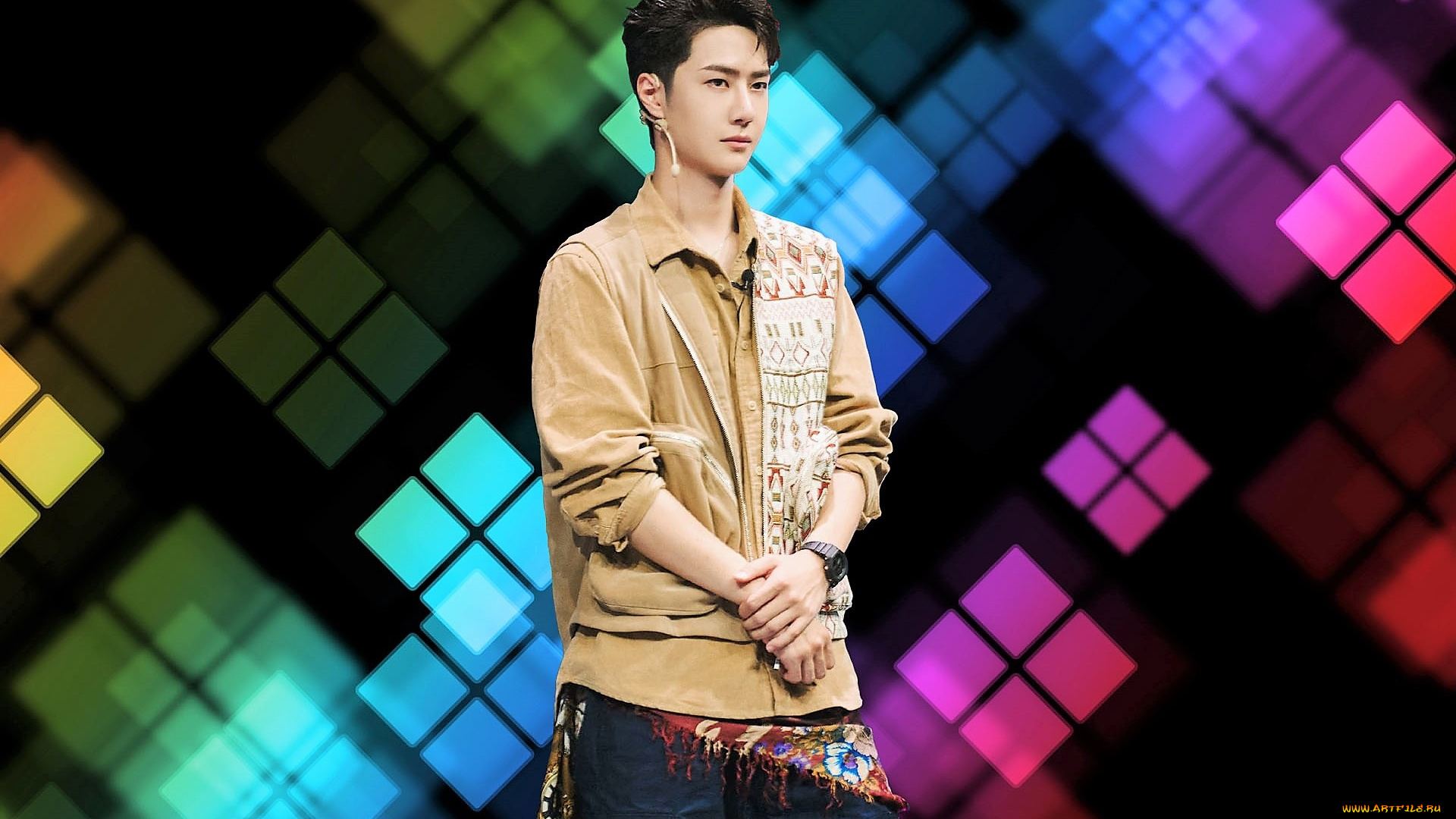 мужчины, wang, yi, bo, актер, певец, танцор, куртка, джинсы, платок