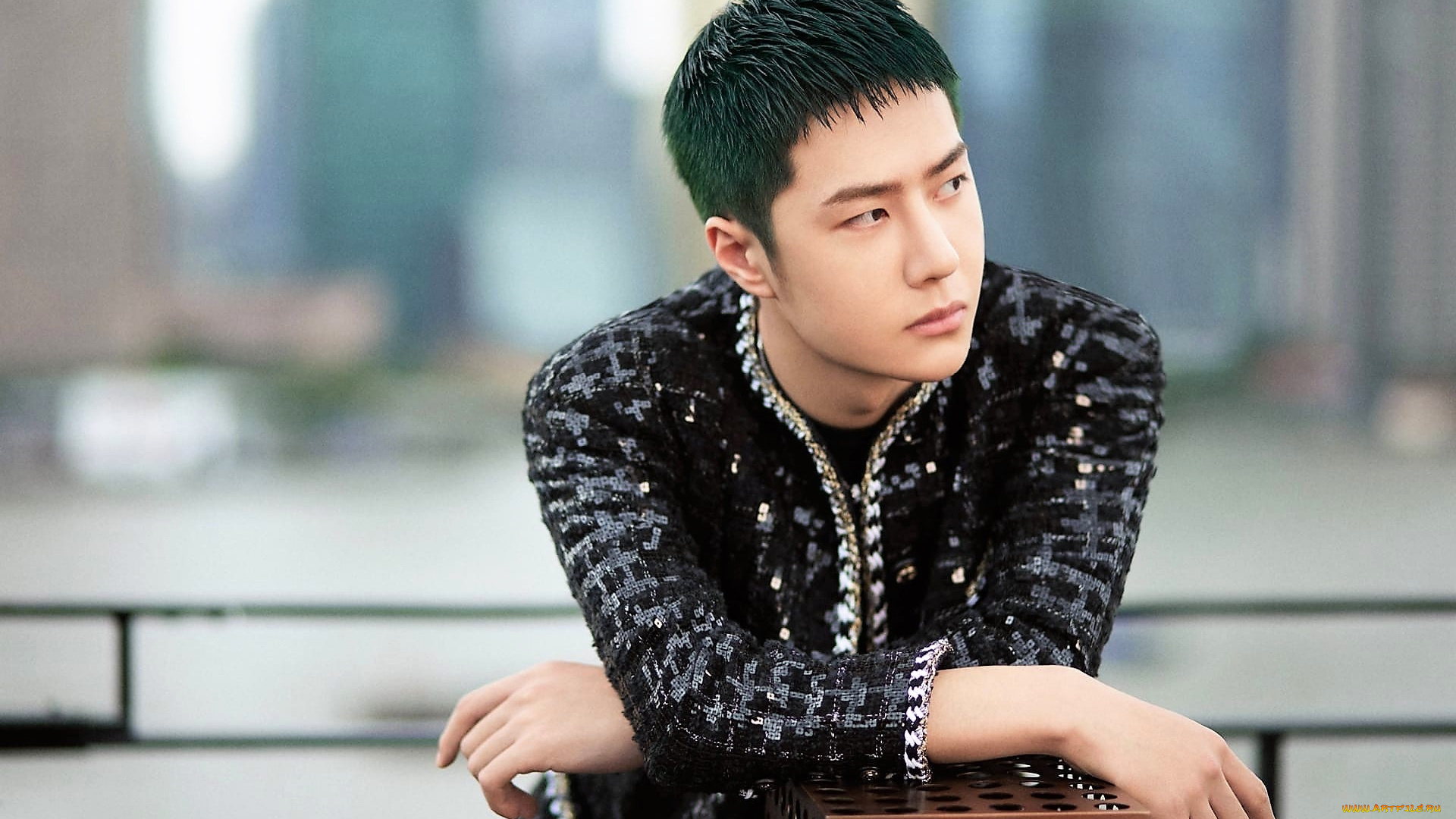 мужчины, wang, yi, bo, актер, пиджак, зеленый