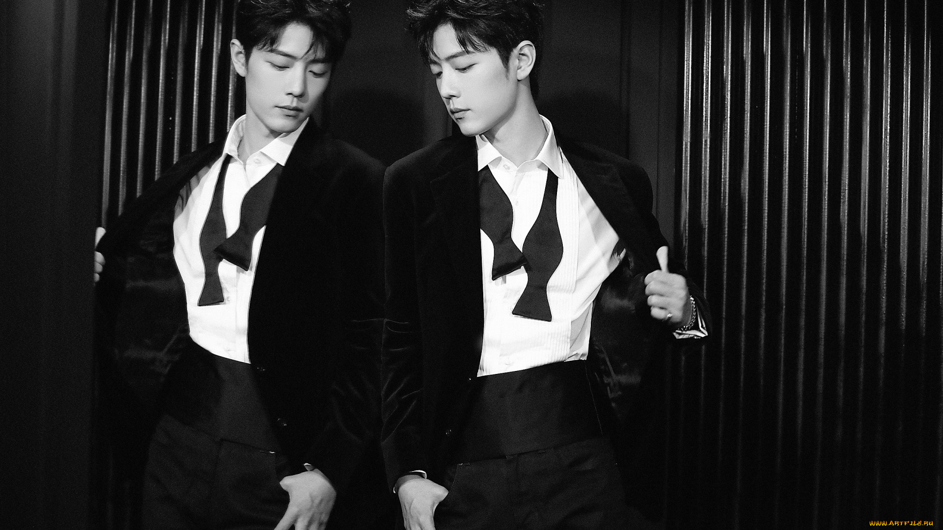 мужчины, xiao, zhan, актер, костюм, бабочка, зеркало