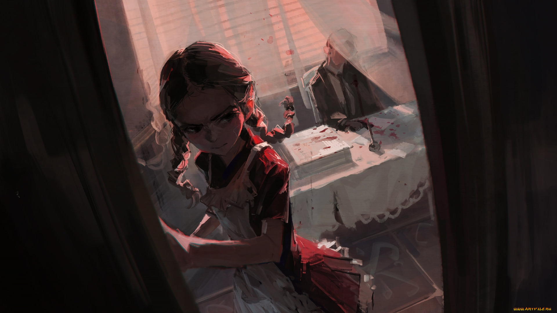 рисованное, дети, девочка, школьница, кровь, труп