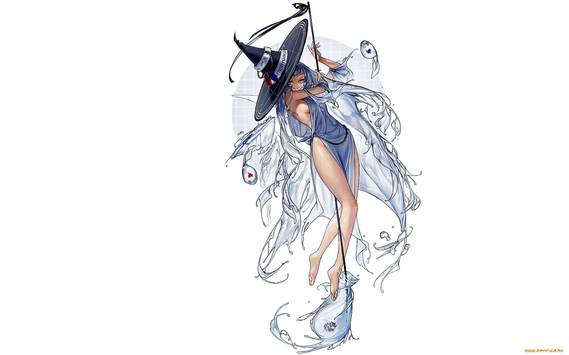 аниме, магия, , колдовство, , halloween, девушка, шляпа, вода