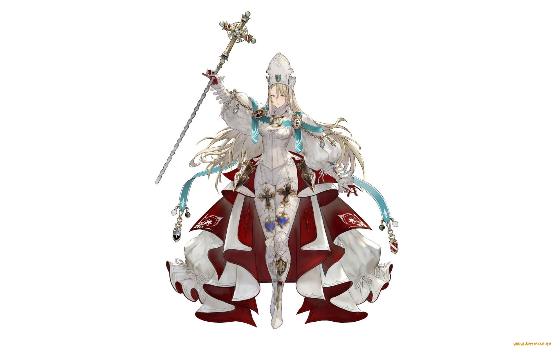 аниме, unknown, , другое, , девушка, посох, плащ, кресты, тиара