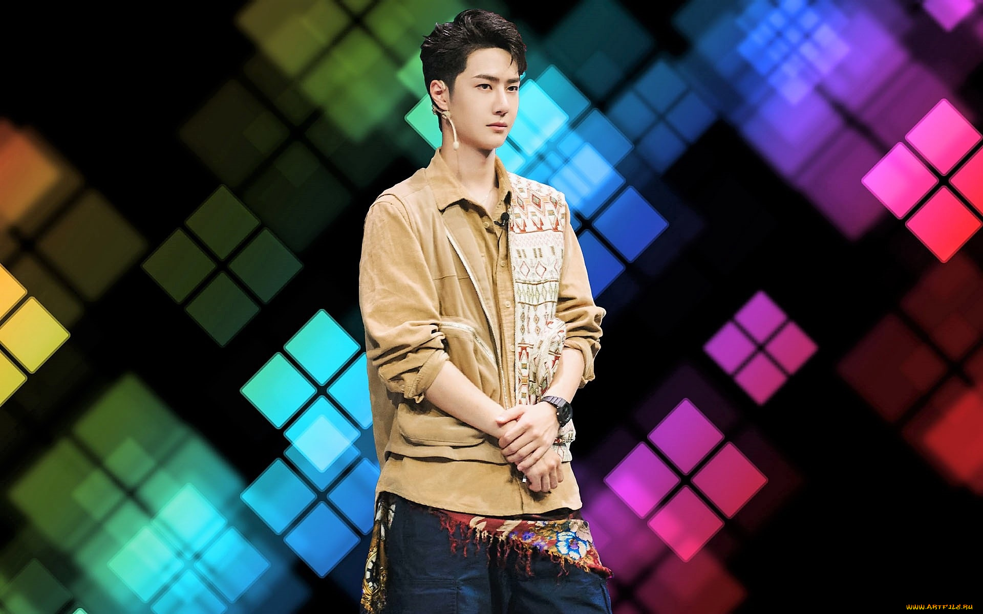 мужчины, wang, yi, bo, актер, певец, танцор, куртка, джинсы, платок