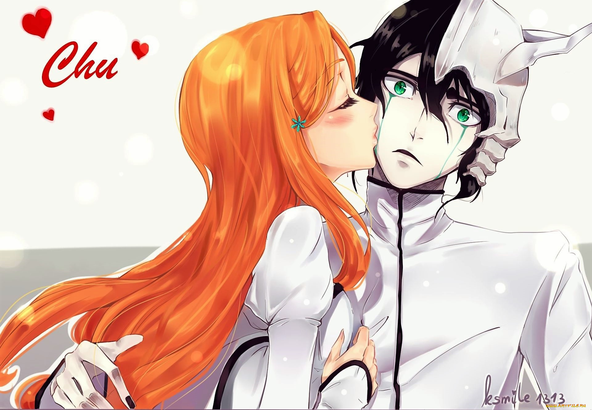 аниме, bleach, поцелуй