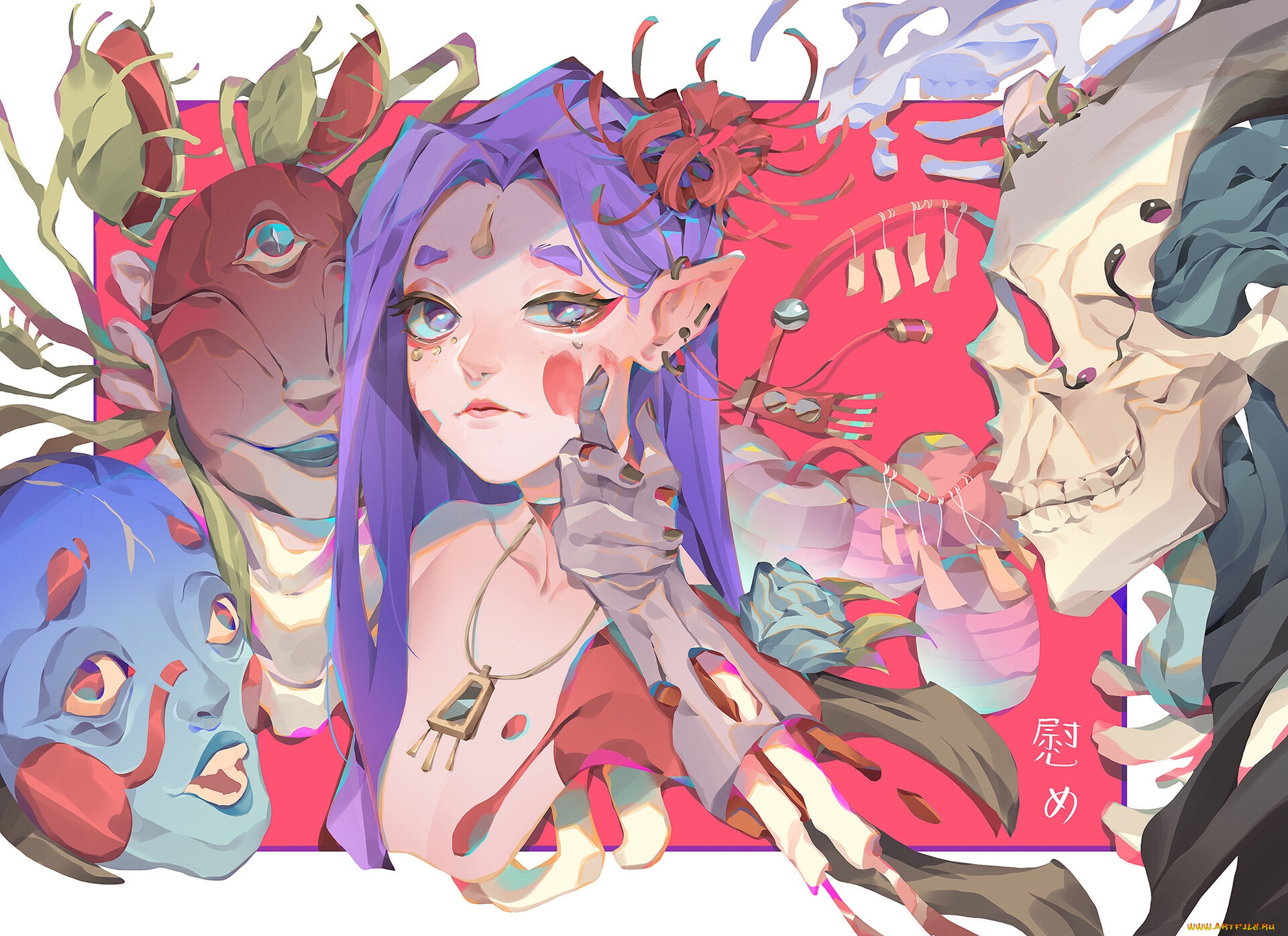 аниме, животные, , существа, девочка, маски