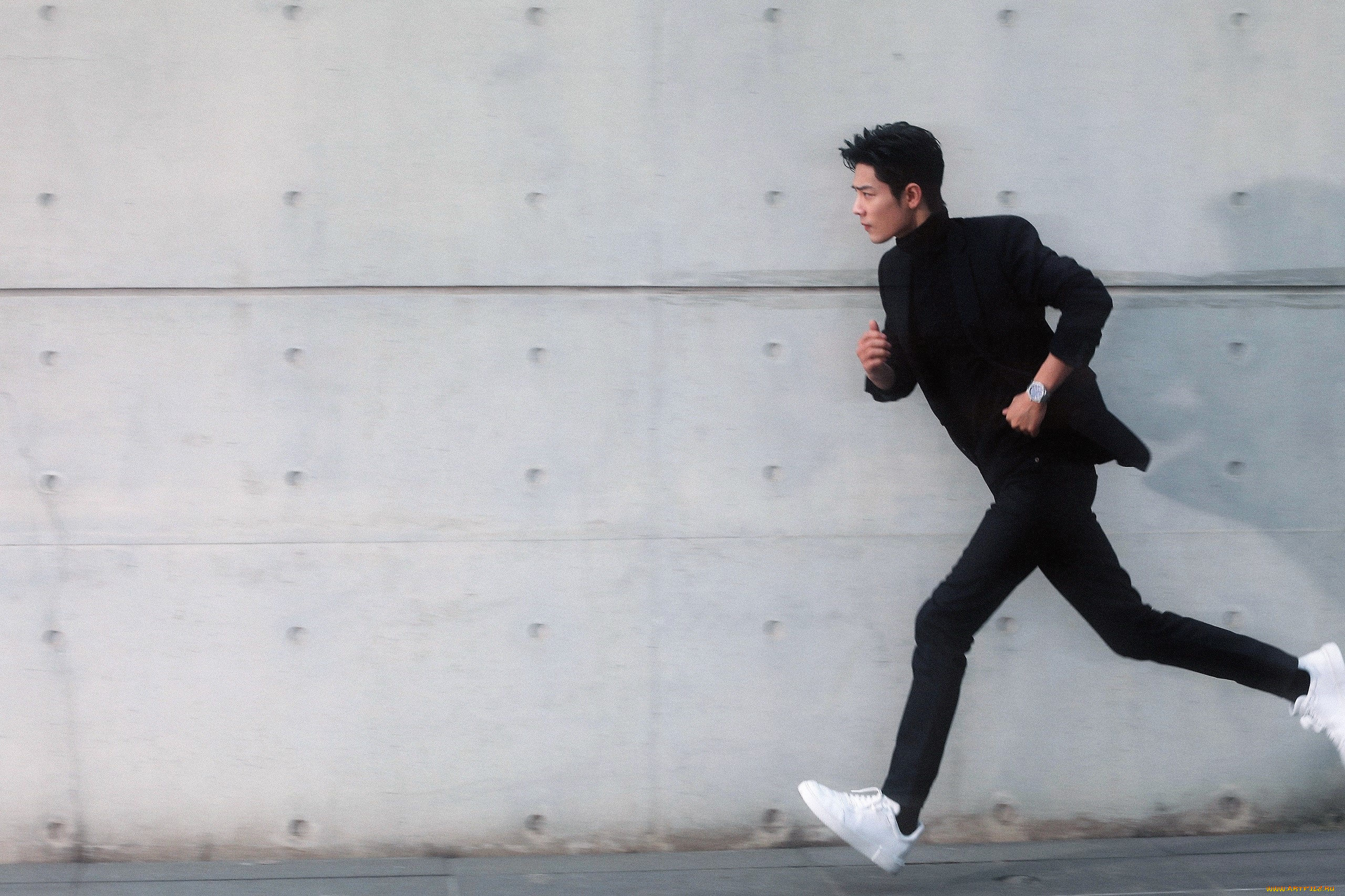 мужчины, xiao, zhan, актер, бег, стена