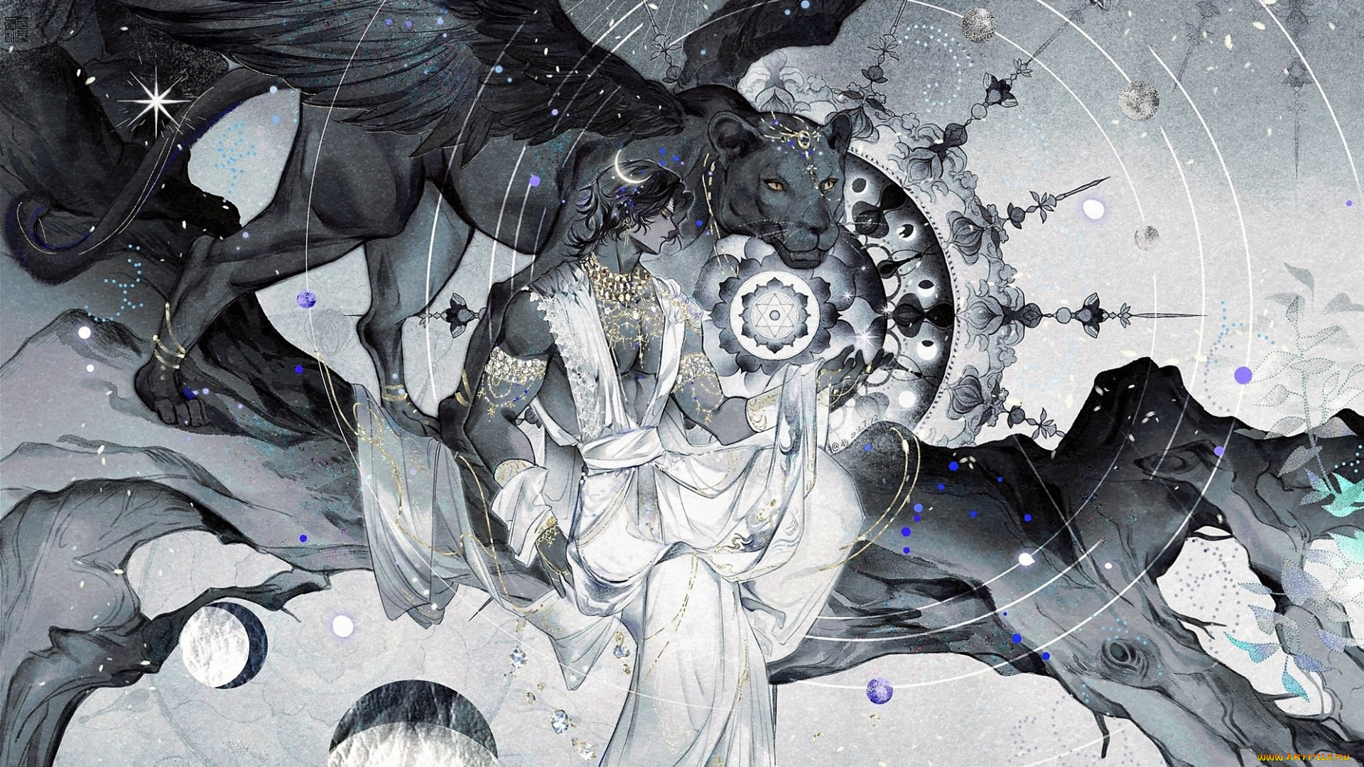 аниме, животные, , существа, парень, пантера, крылья