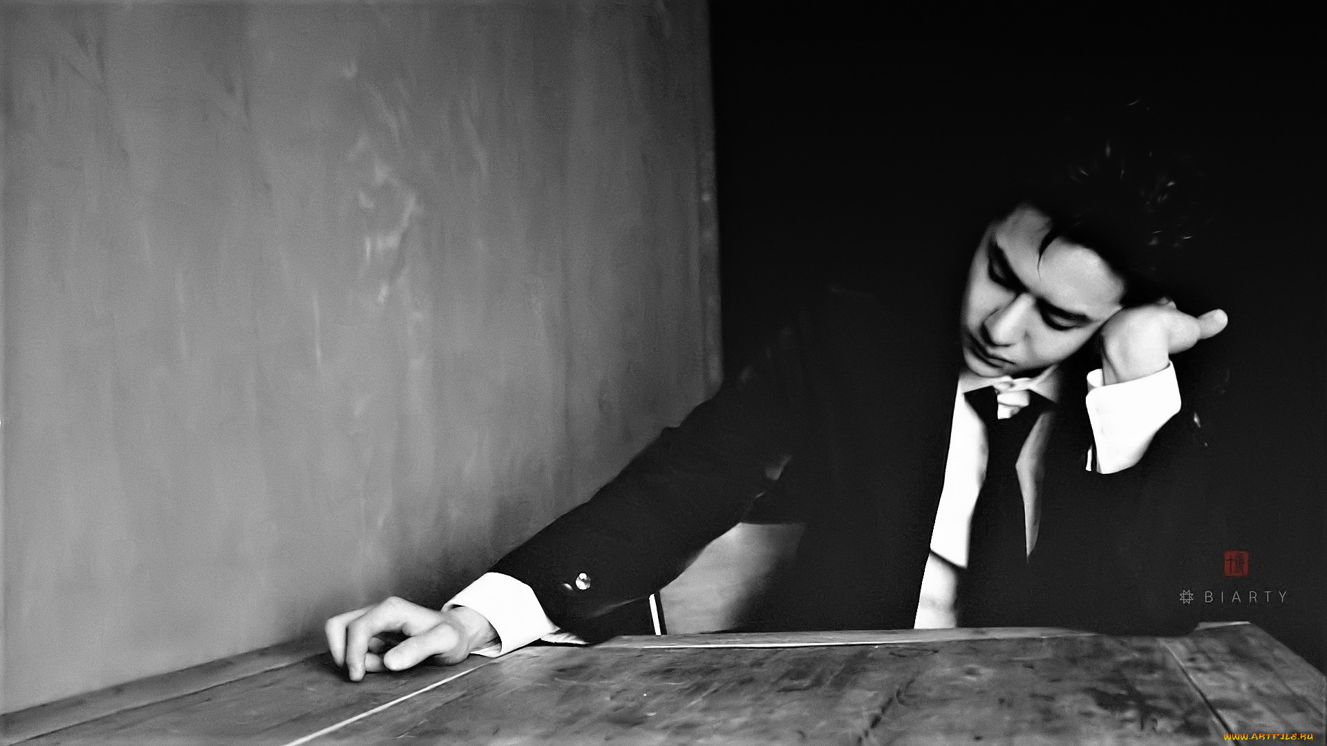 мужчины, wang, yi, bo, актер, костюм, галстук, стол