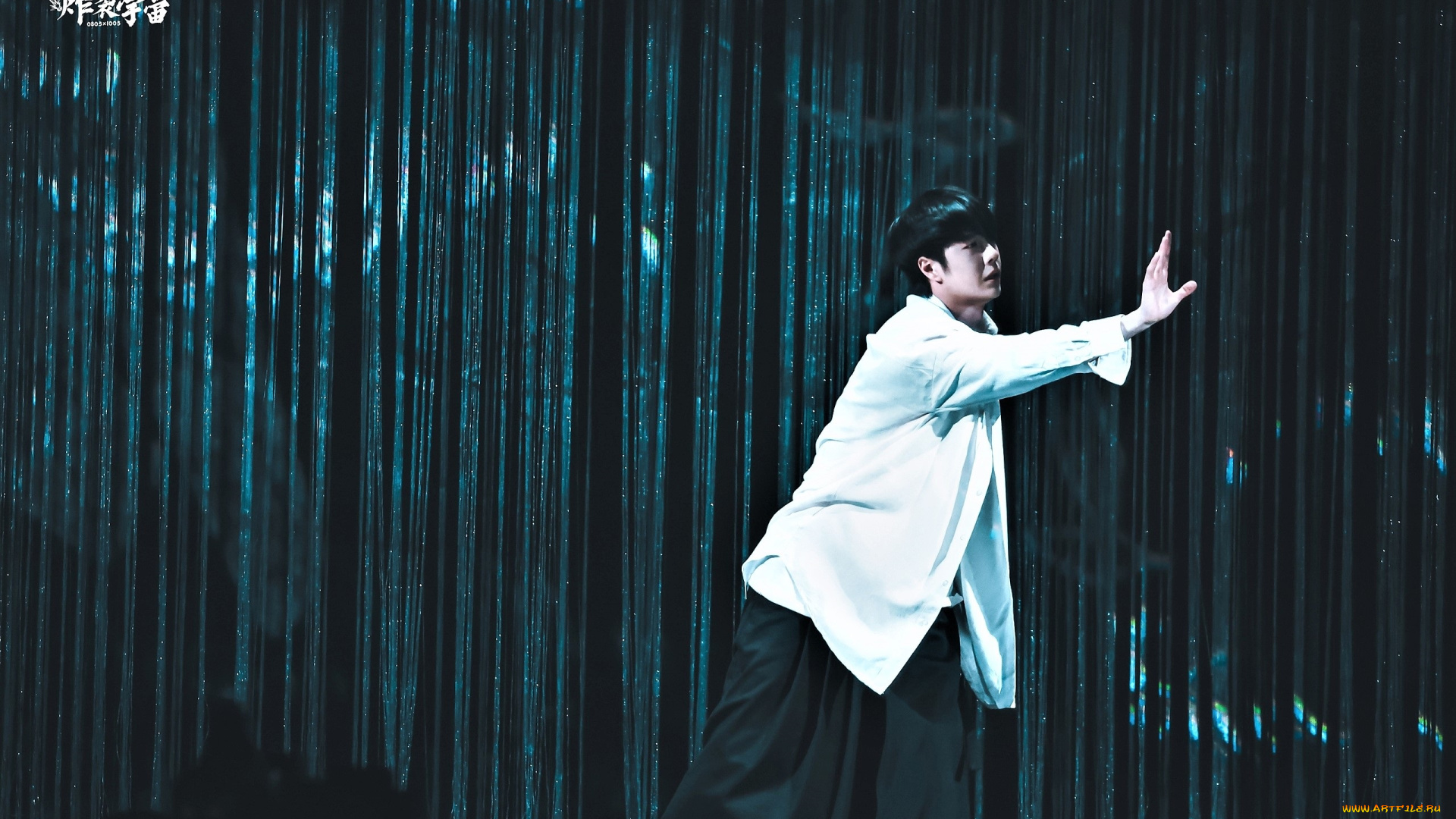 мужчины, wang, yi, bo, танец, рубашка, штаны, шторы