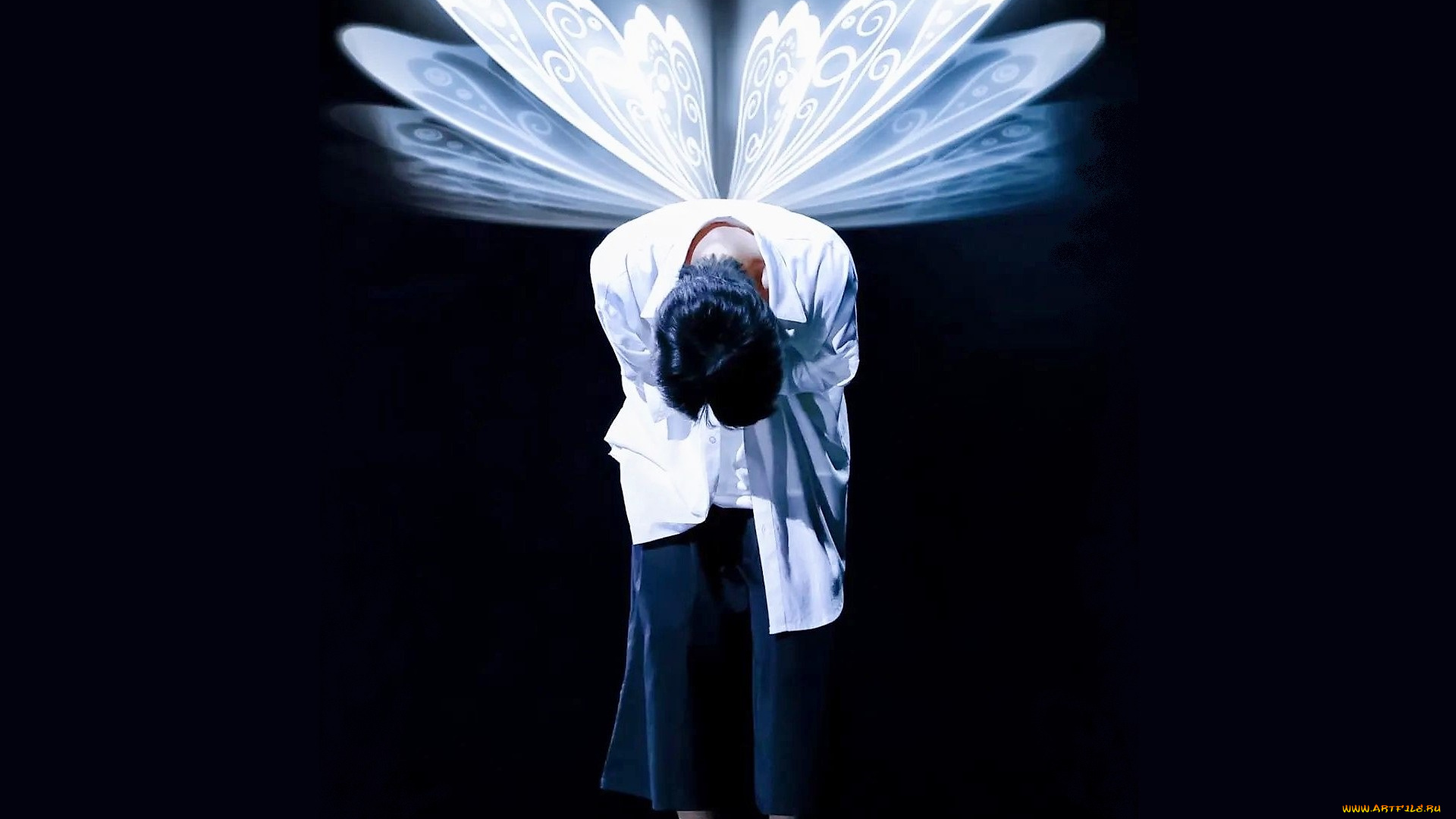 мужчины, wang, yi, bo, танец, рубашка, штаны, крылья