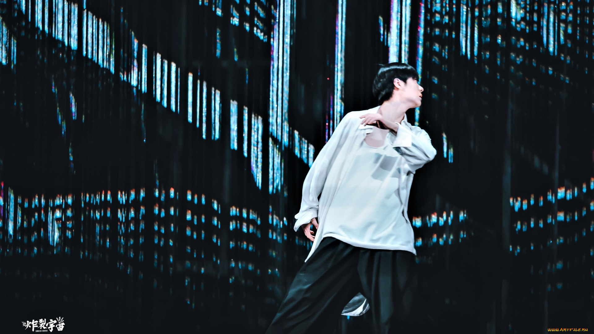 мужчины, wang, yi, bo, танец, рубашка, штаны, шторы