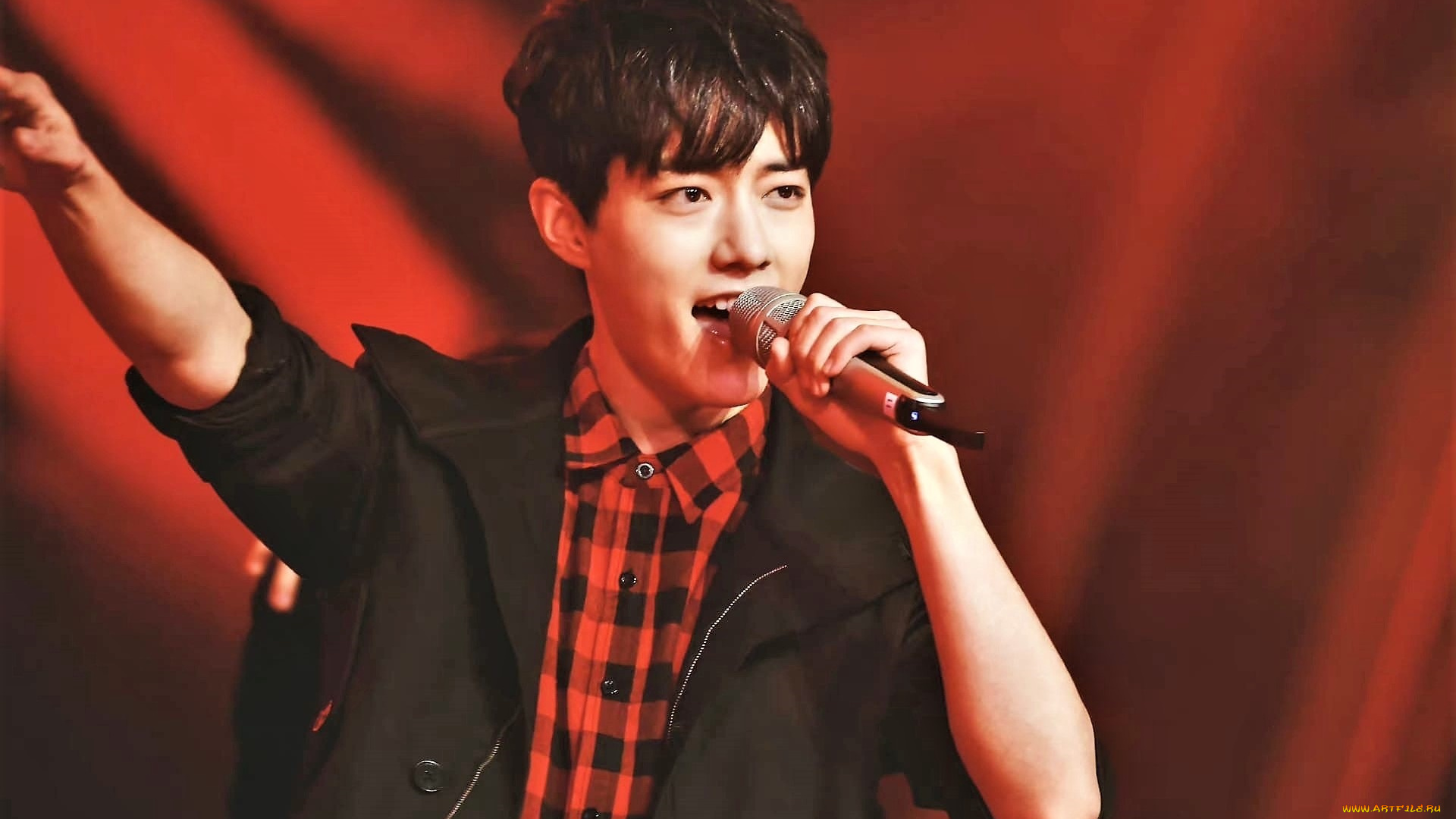 мужчины, xiao, zhan, актер, певец, рубашка, микрофон, сцена, куртка