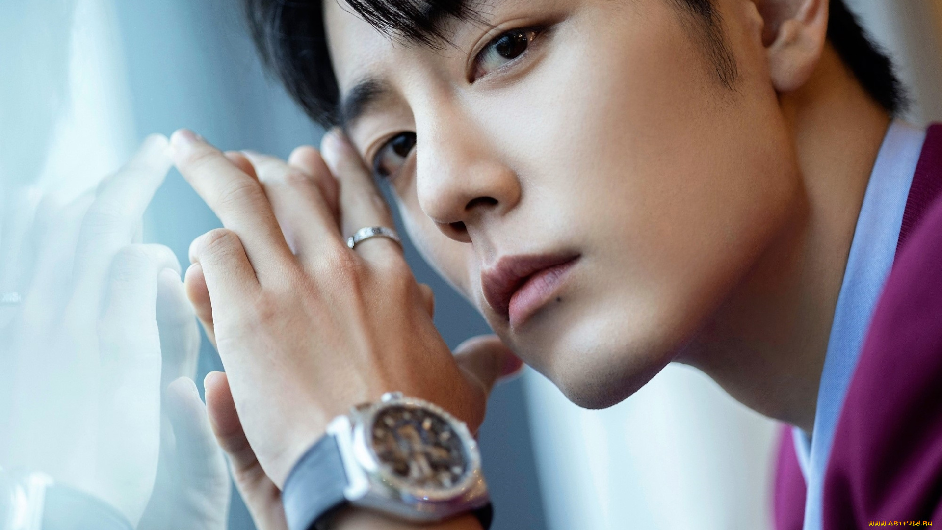 мужчины, xiao, zhan, актер, пиджак, лицо, часы, окно, стекло