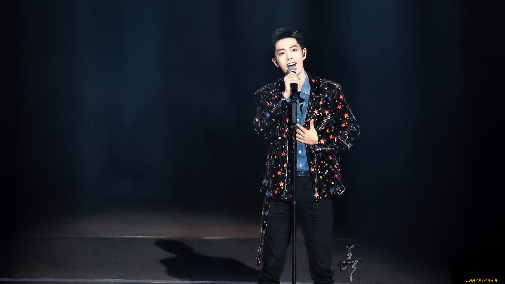 мужчины, xiao, zhan, актер, пиджак, микрофон, сцена