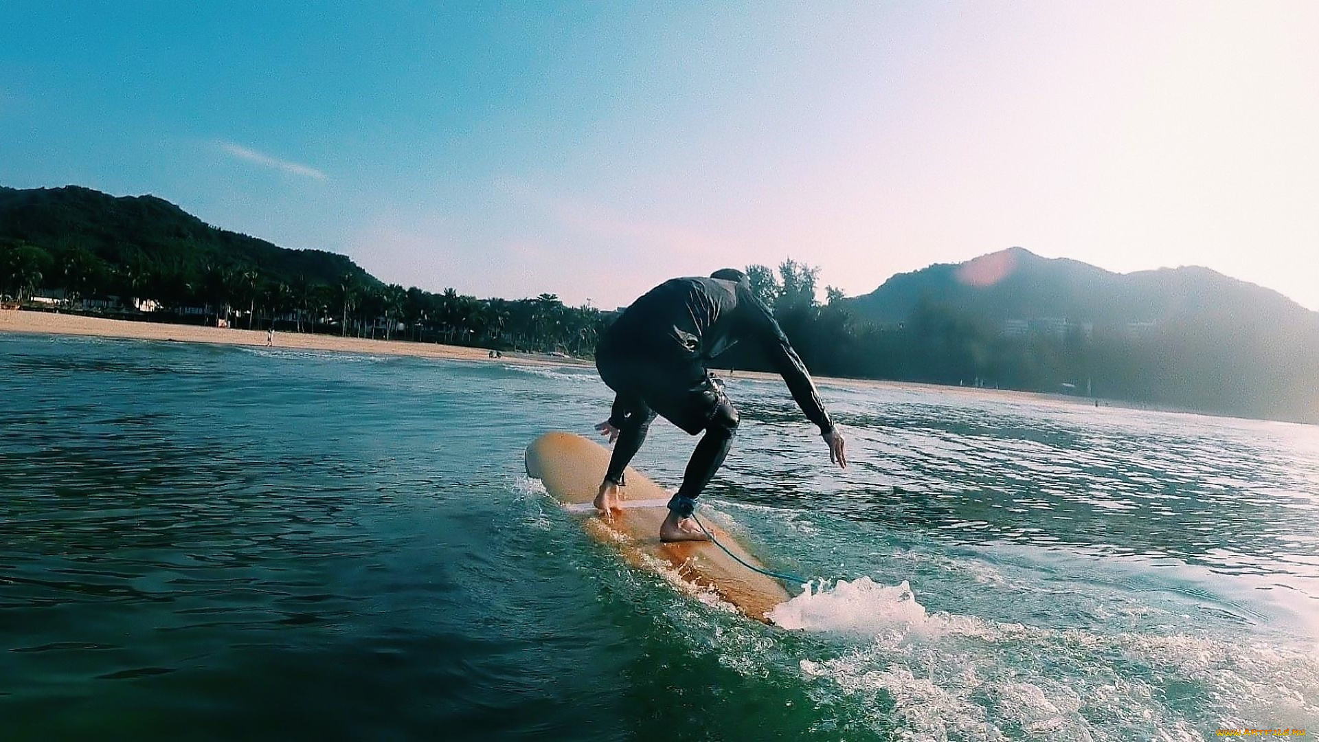 мужчины, xiao, zhan, актер, серфинг, море, серф, панама