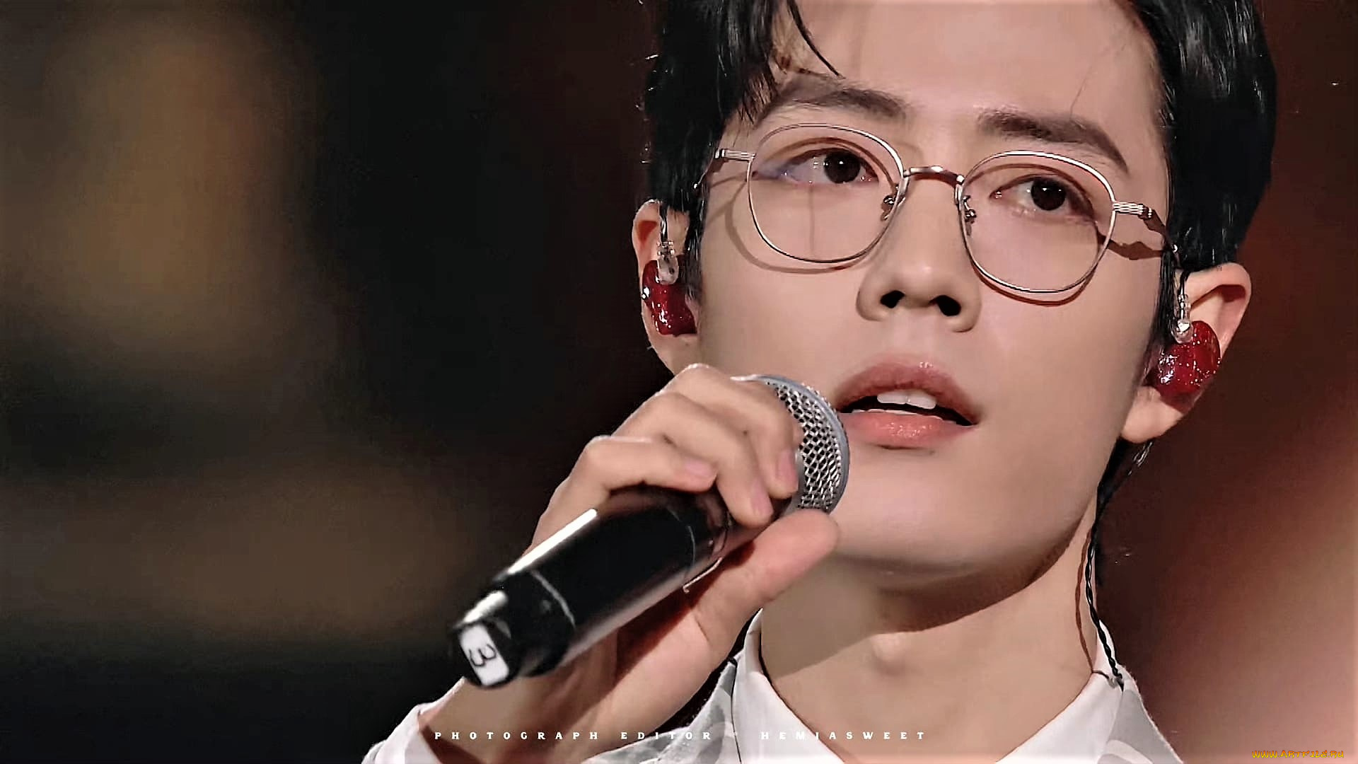 мужчины, xiao, zhan, лицо, очки, наушники, микрофон