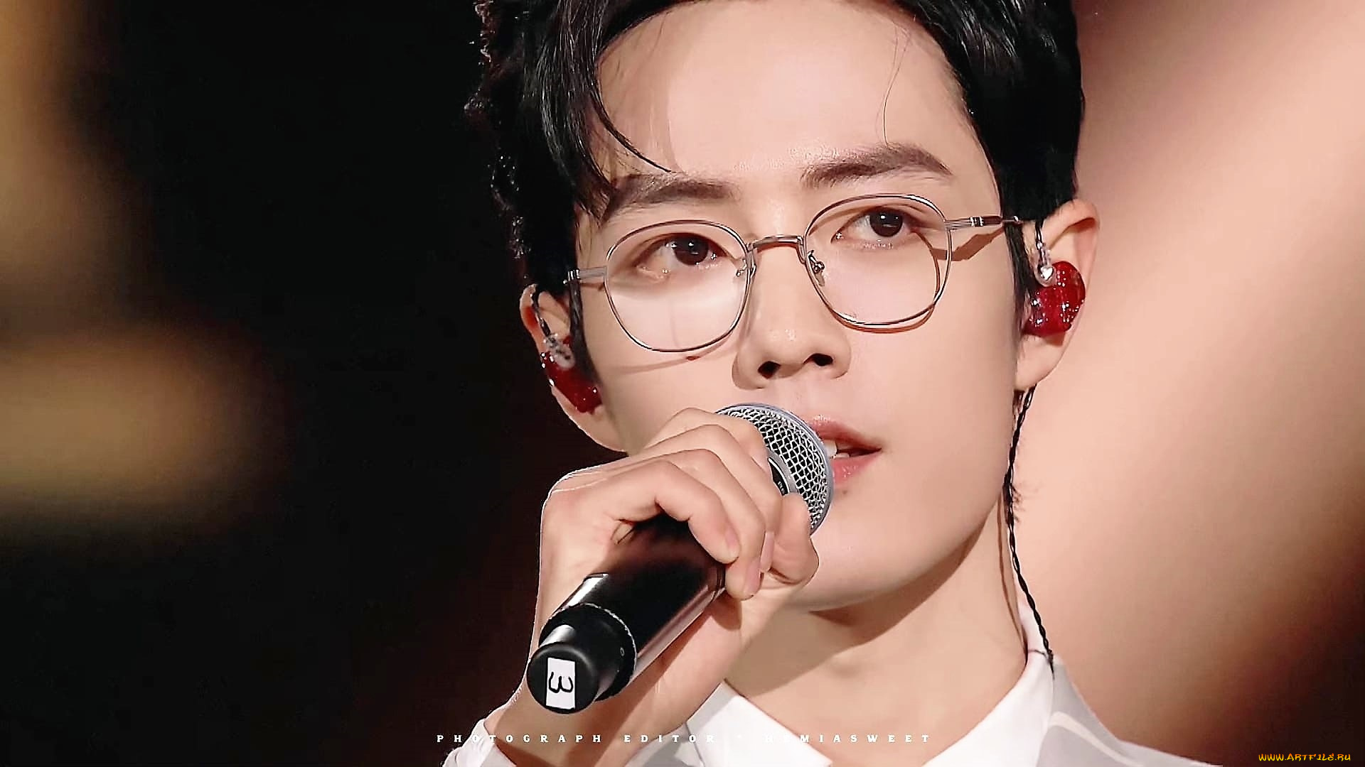 мужчины, xiao, zhan, лицо, очки, наушники, микрофон