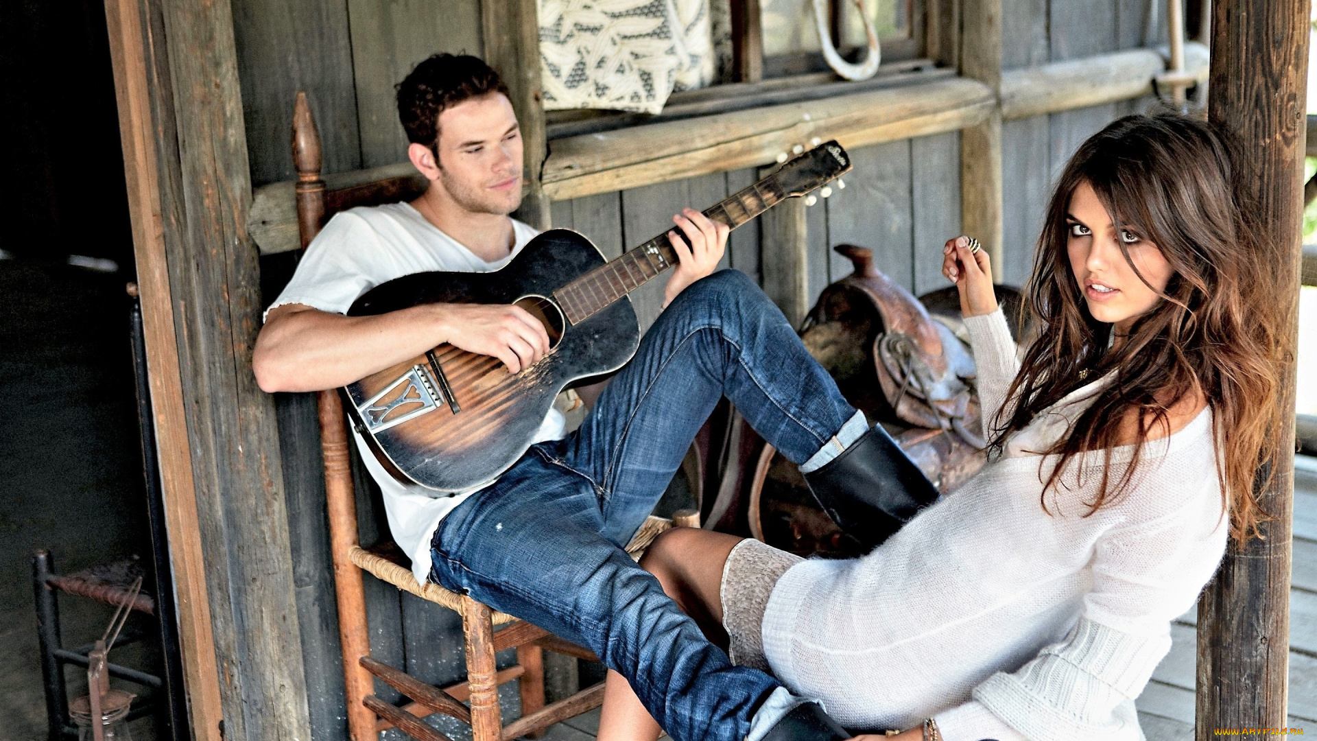 разное, мужчина, женщина, парень, гитара, девушка, ранчо