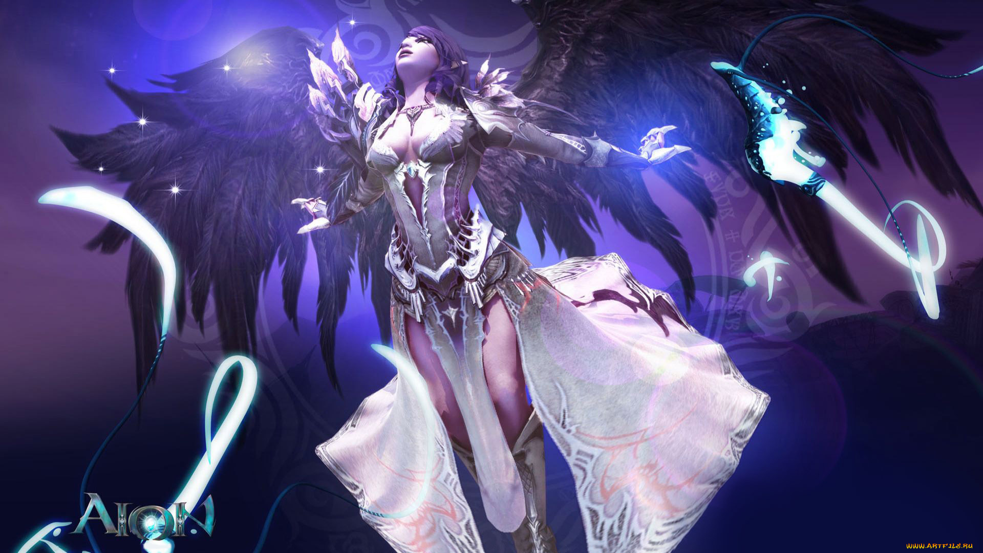 видео, игры, aion, девушка, крылья, полет