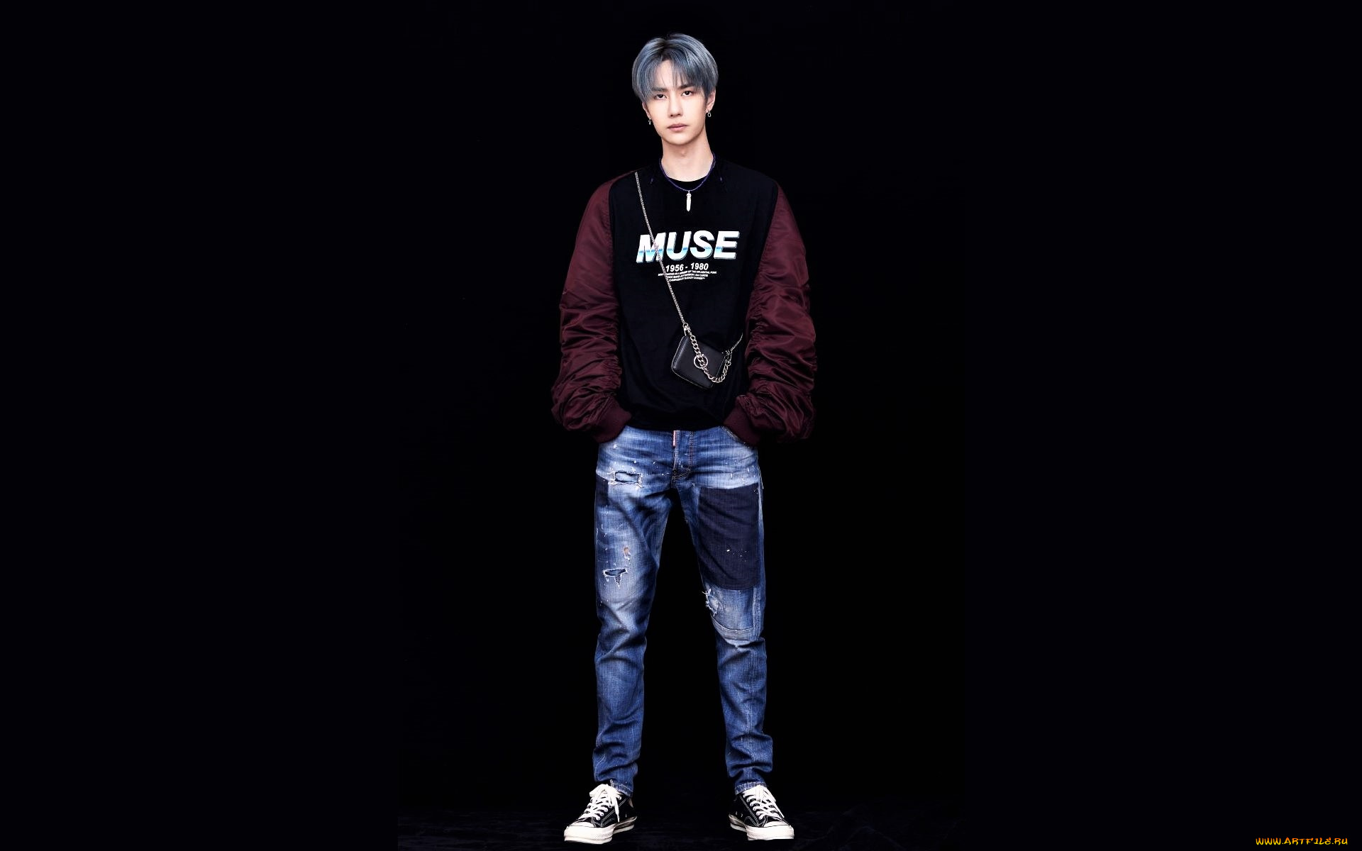 мужчины, wang, yi, bo, актер, танцор, свитер, сумка, джинсы