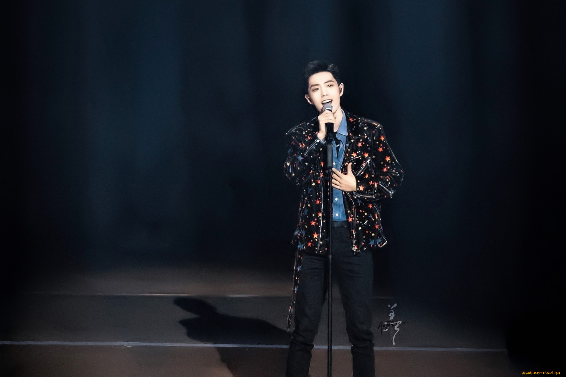 мужчины, xiao, zhan, актер, пиджак, микрофон, сцена