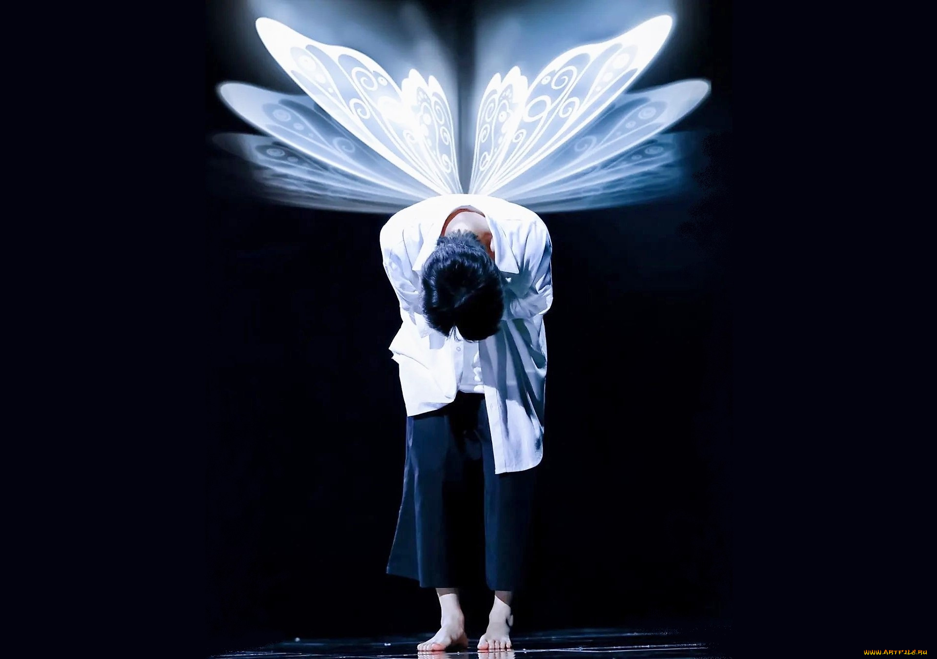 мужчины, wang, yi, bo, танец, рубашка, штаны, крылья